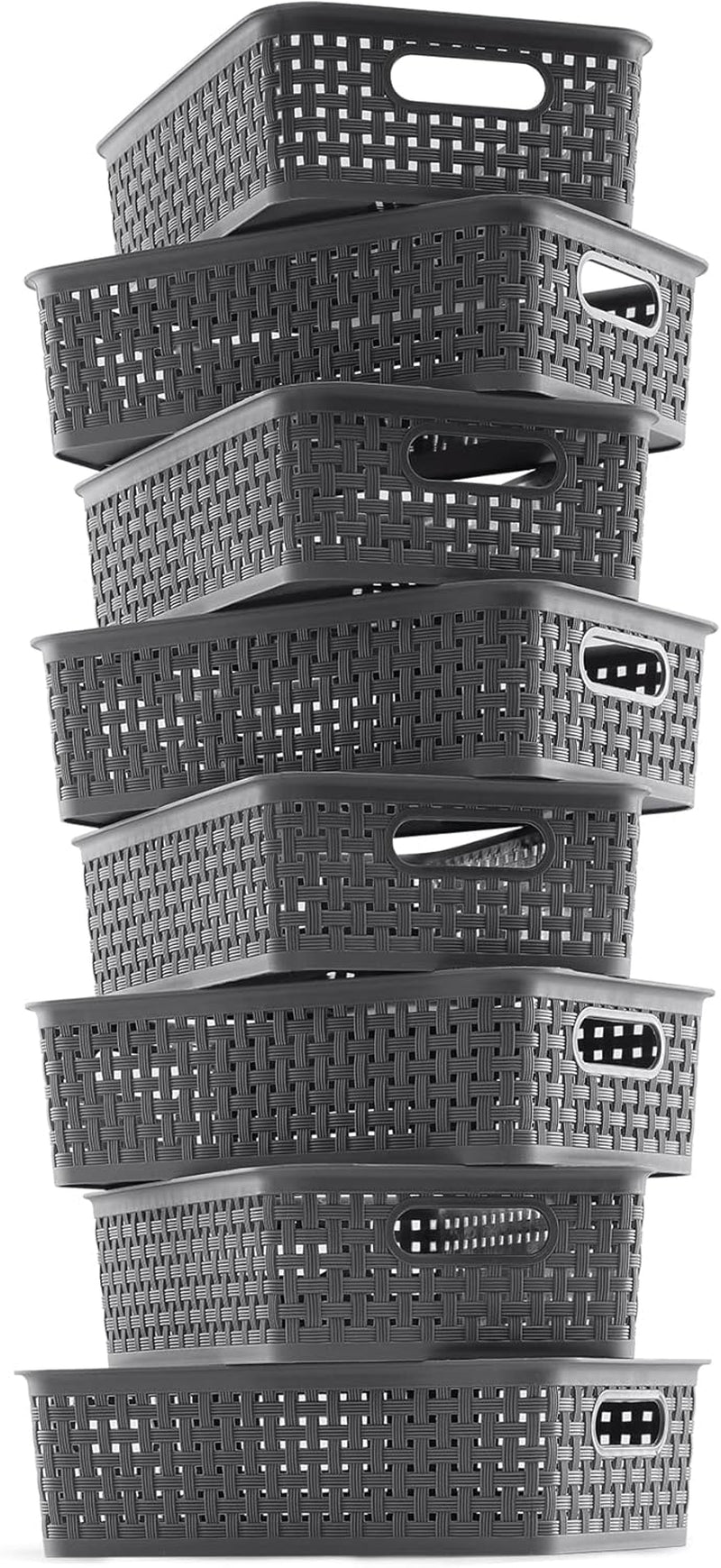 Plastic Storage Baskets - 8 Pack, Gray, Durable, Easy to Use, Flexible, Multi-Purpose, Ideal for Closets, Cabinets, Shelves, Countertops