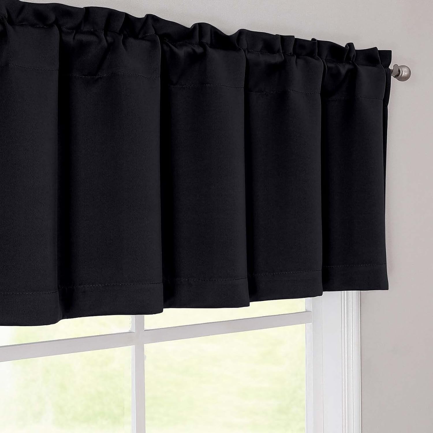 Black Valances for Windows, Small Blackout Curtains for Kitchen Bedroom Living Room, Rod Pocket Privacy Modern Solid Short Window Treatment Valance Bathroom Panels, 60" Wx14 L,1 Piece