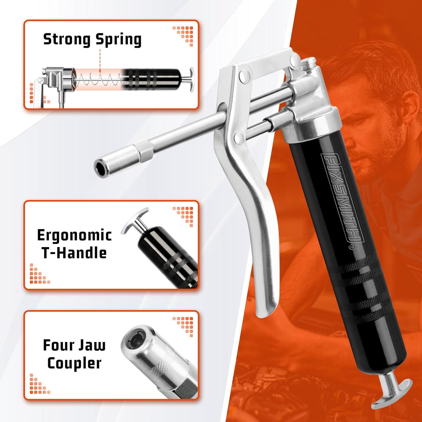 Mini Grease Gun, Small Pistol Grip Grease Gun, Design for 3Oz Cartridges. with 6.6 Inch Rigid Extension Pipe, 3-Way Loading, 4000 PSI Max Pressure