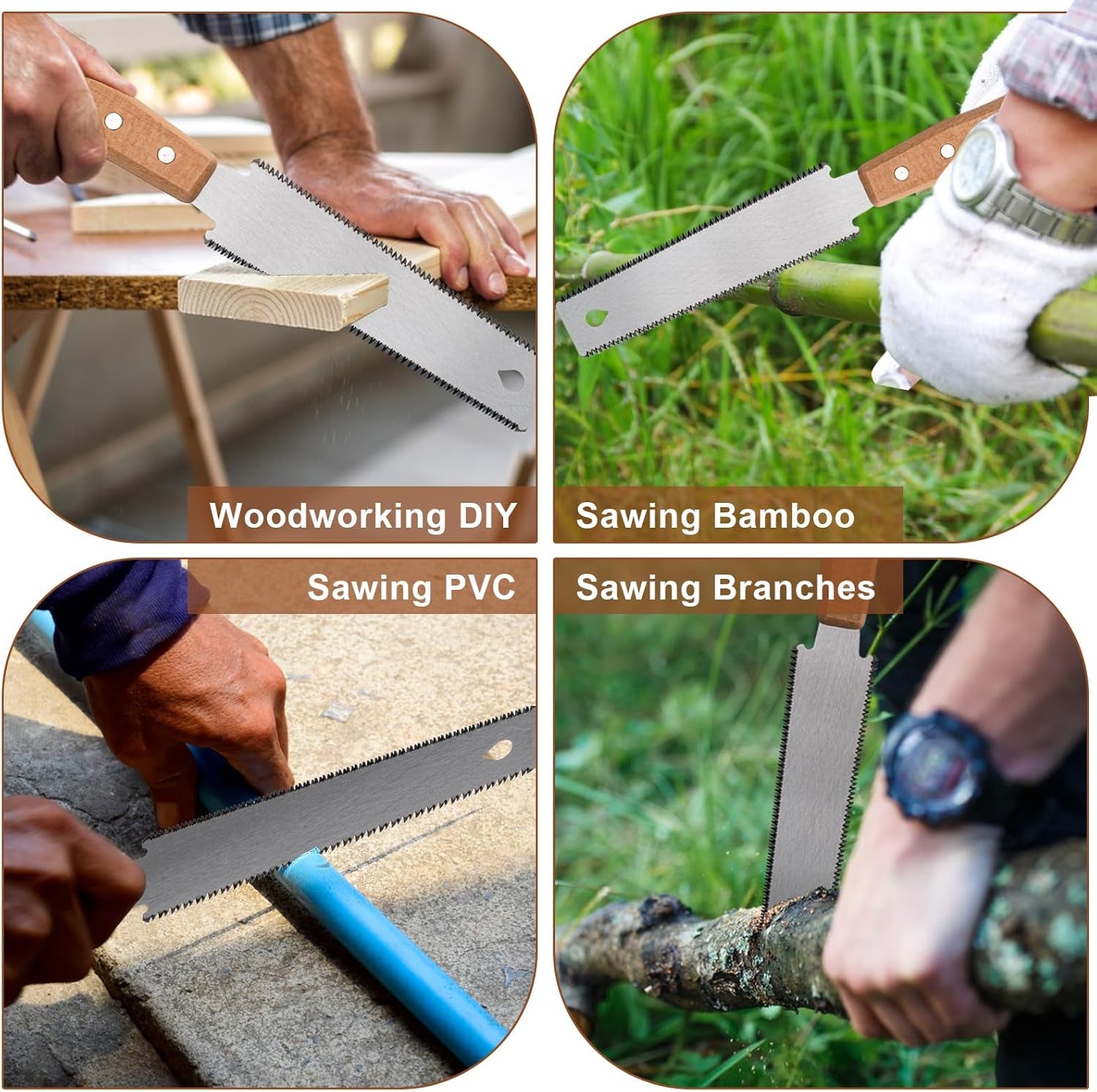 Japanese Hand Saw, 6 Inch Pull Saw with Double Edges of 11/17 TPI, SK5 Flexible Blade Handle Wood Saws for Woodworking Tools