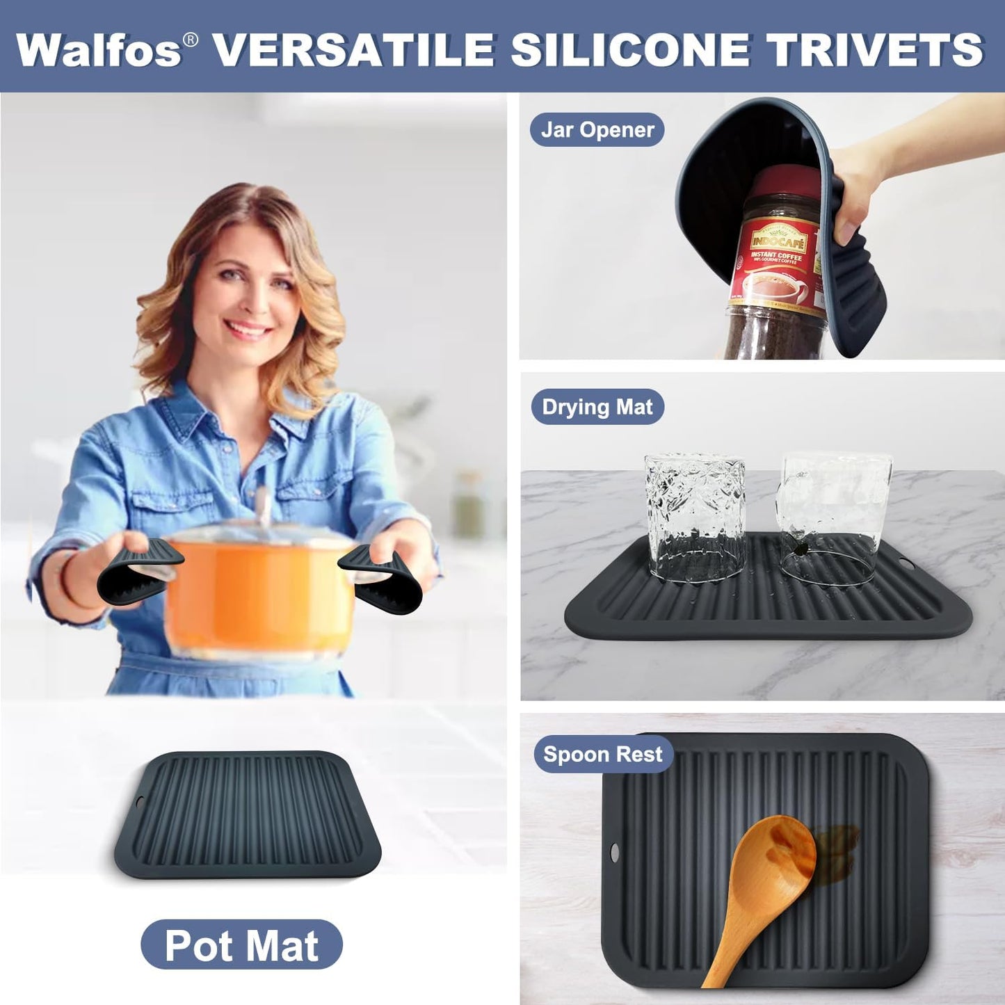 Silicone Trivets for Hot Pots and Pans - Heat Resistant Hot Pads for Kitchen Counter- Multi-Purpose & Versatile Trivet Mat - Long-Lasting & Flexible Silicone Hot Pad