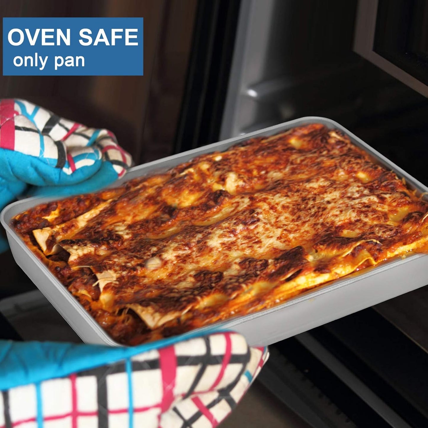 Stainless Steel Baking Pan with Lid, Rectangular Cake Pans, Sheet Pan Bakeware for Baking Lasagna Brownies, 2-Inch Deep Side & Heavy Duty, Easy to Store & Clean (12.3", 4Pcs)