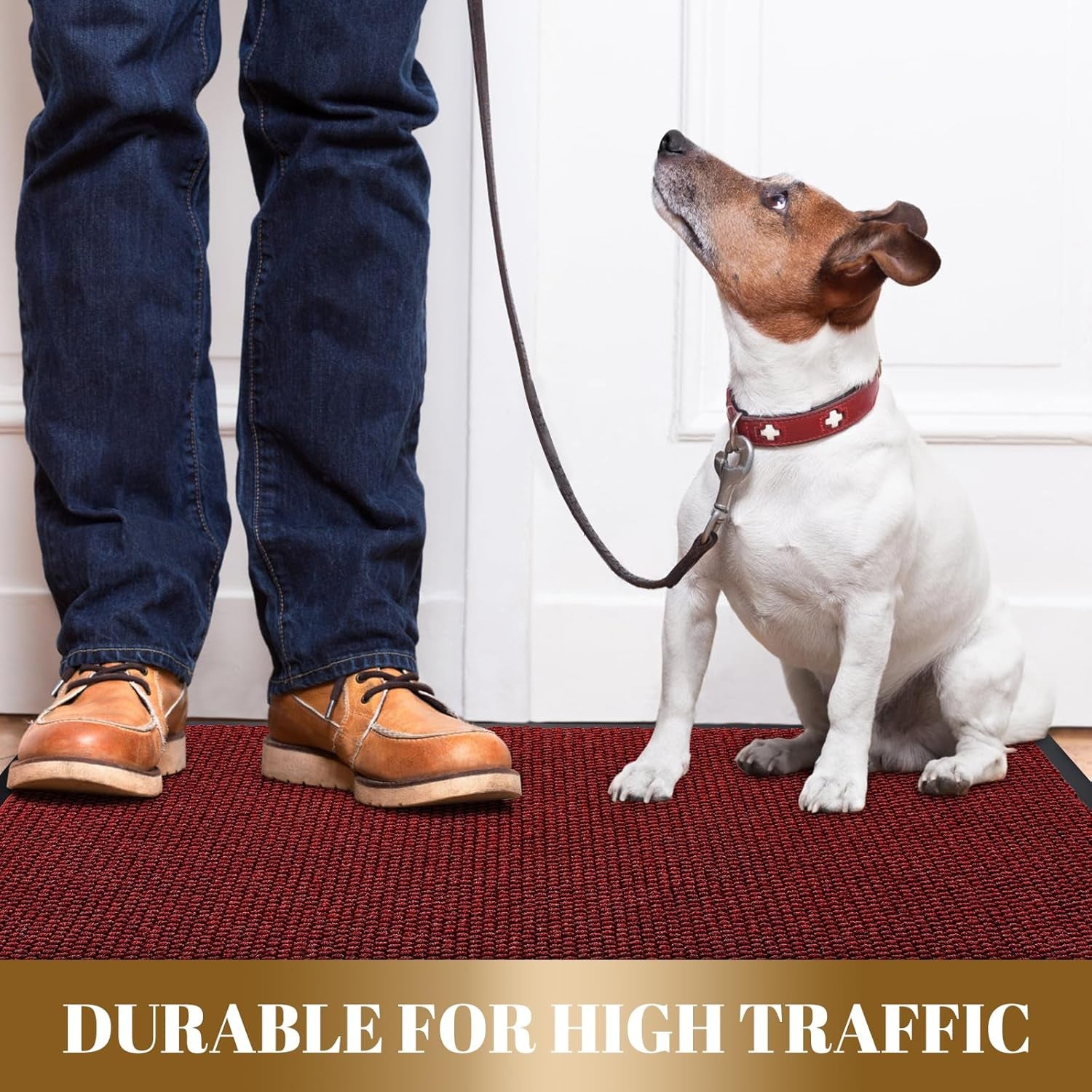 Doormat Outdoor Indoor Entrance 29.5 X 17, All-Season All-Weather Front Door Mat, 100% Waterproof Welcome Matt for Floor Garage outside Entry, Stain and Fade Resistant,Black Red