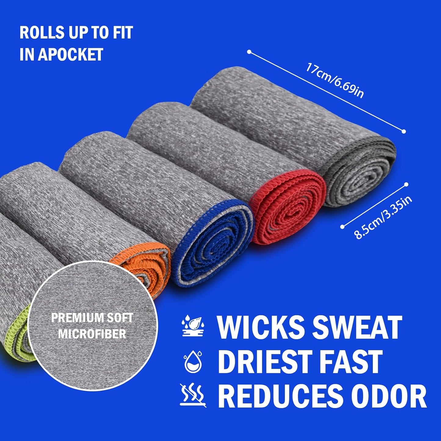 Microfiber Quick Dry Gym Towel, Silver ION Odor-Free Absorbent Fiber, Fast Drying, Men & Women Workout Gear for Body Sweat, Working Out, Towels, 5 Pack,16 * 26.8Inch