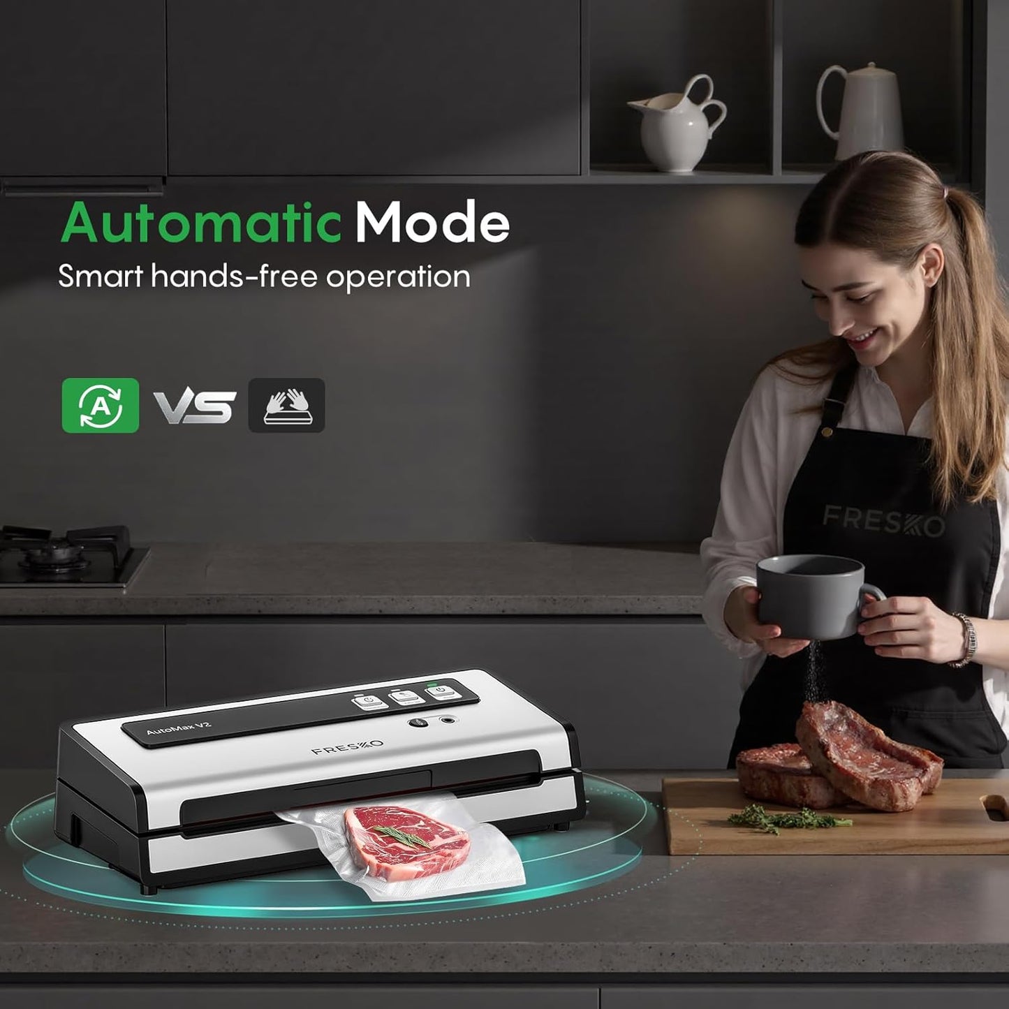 Vacuum Sealer Machine with Automatic Bag Detection, Double Heat Seal, Compact Food Sealer, Easy to Use, Starter Kit