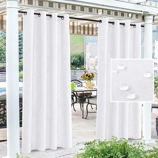 Linen Look Outdoor Waterproof Curtains for Patio Privacy Grommet Sunlight Blocking outside Curtains for Gazebo, Porch, Pergola, Pavilion, 1 Panel, 95L X 52W Inch, White