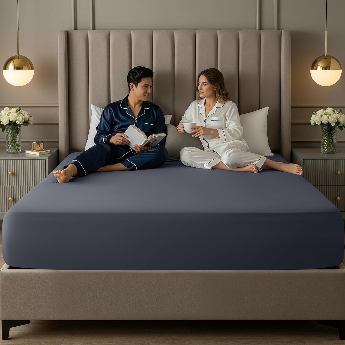 Queen Fitted Sheet Deep Pocket - Extra Deep Pocket Fitted Sheet - Fits up to 21 Inch Mattress - Shrinkage and Fade Resistant - Easy Care - 1 Fitted Sheet Deep Pocket Only (Grey)