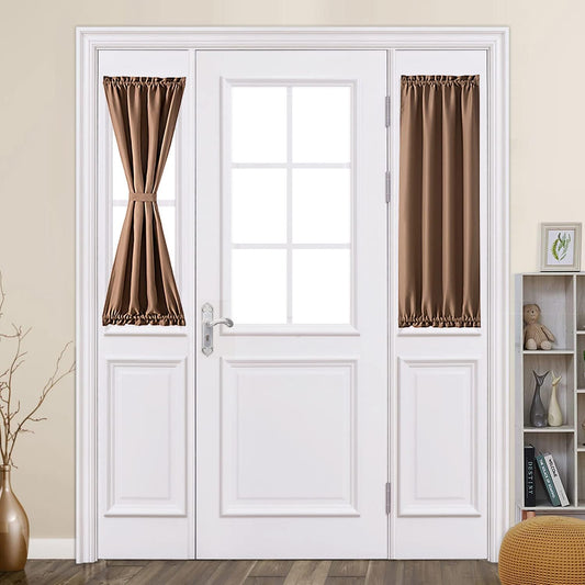 French Door Curtain Blackout Sidelight Drapes Thermal Insulated Rod Pocket Window Treatment Curtain for Kitchen/Front Door Half Curtains with Tieback 25 Inch by 40 Inch 1 Panel Cappuccino Brown