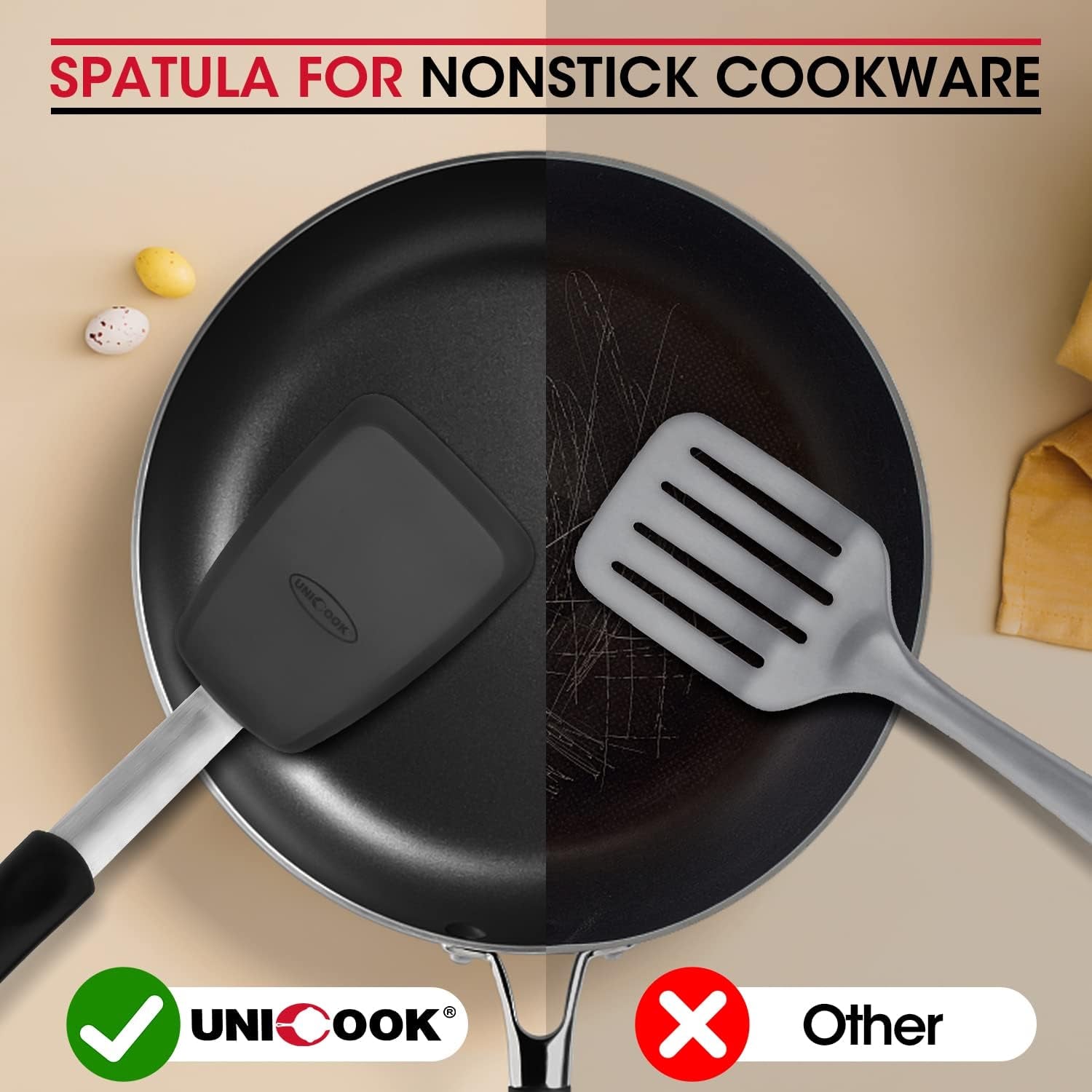 2 Pack Flexible Silicone Spatula, Turner, 600F Heat Resistant, Ideal for Flipping Eggs, Burgers, Crepes and More, Black