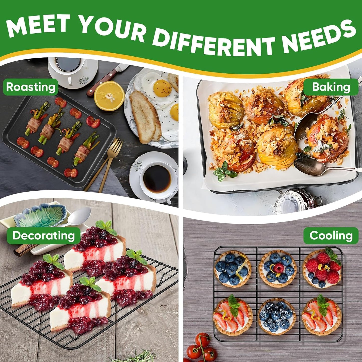 Baking Oven Sheet Pan with Rack for Cookie, Nonstick Oven Tray and Cooling Rack for Baking & Roasting, Easy Clean, Black, 10.4 X 8 Inch