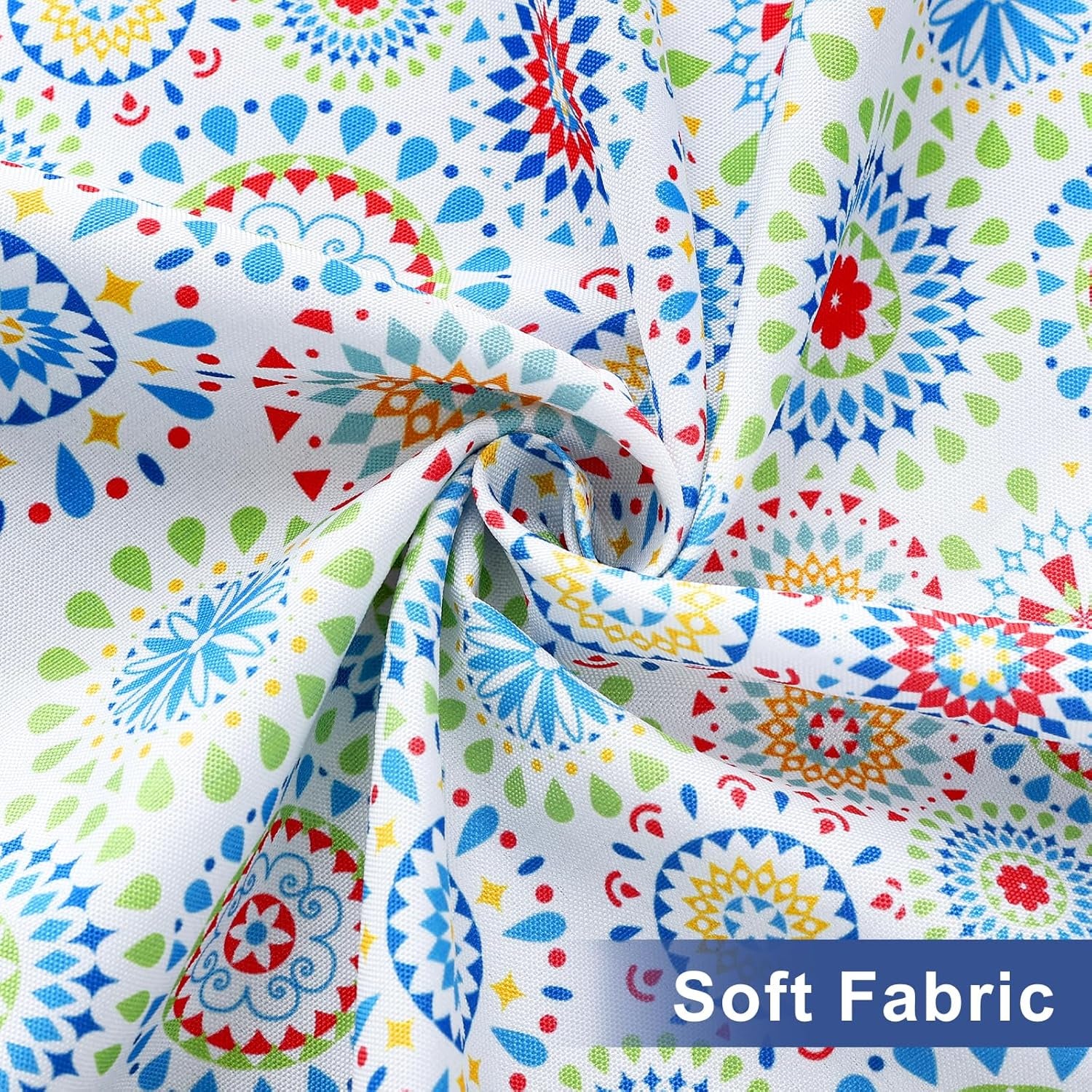 Rectangle Printed Fabric Tablecloth, Elastic Fitted Table Cloth for 6 Foot Table, Washable Polyester Table Cover for Outdoor, Picnic, Camping and Indoor, (Geometric Medallion, 30" X 72")