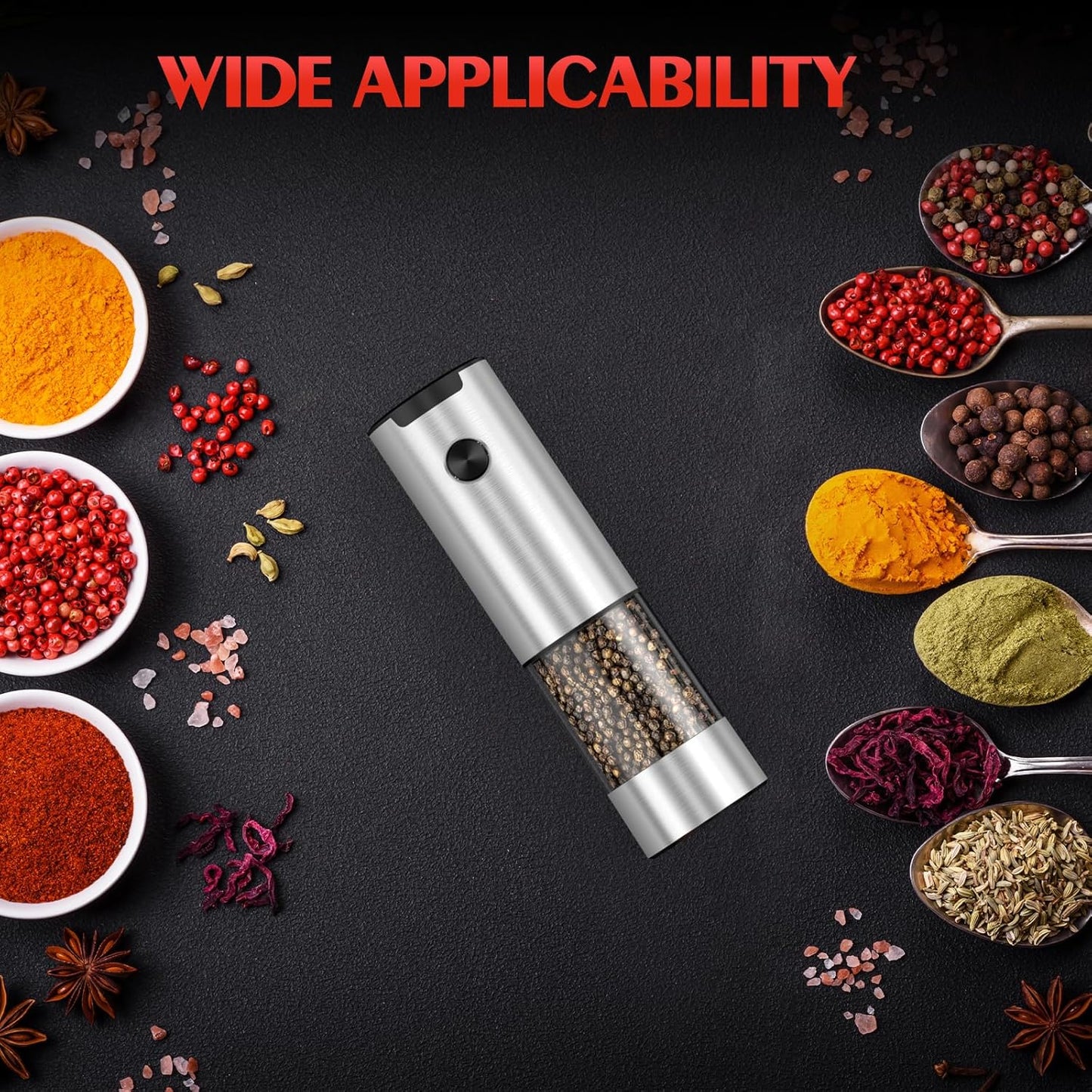 Salt and Pepper Grinder Set Electric Automatic Battery Pepper Mill Shakers Adjustable Coarseness Upgraded Larger Capacity with Led Kitchen Appliances Christmas Gifts for Women Men