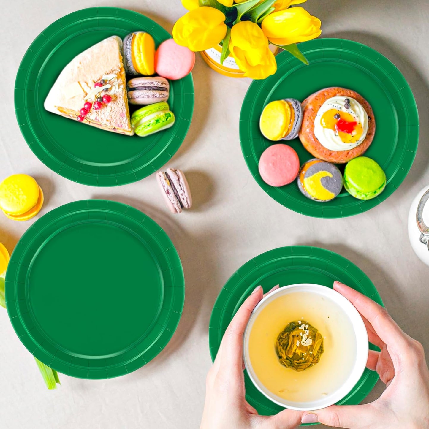 50 PCS Paper Plates, 7 Inches Small Green Plates, Sturdy Disposable Dessert Plates, Heavy Duty Paper Plates, Green Dinnerware, Party Supplies Perfect for Birthdays St Patrick Celebrations