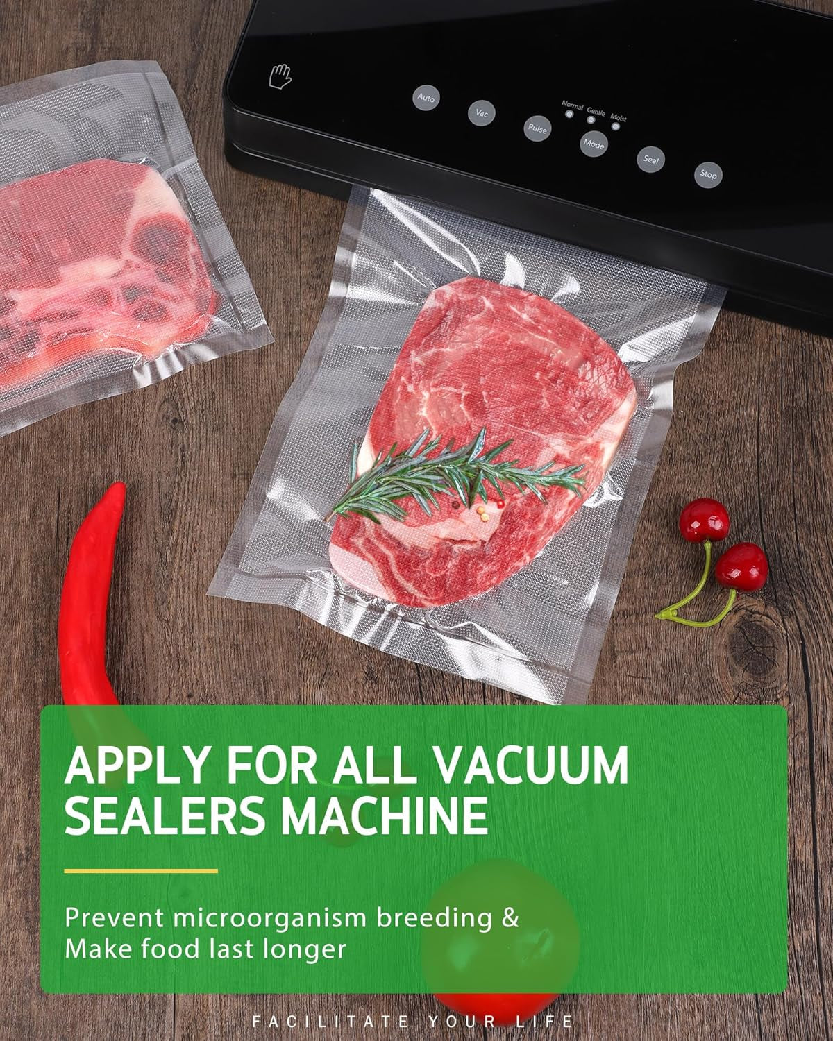 Vacuum Sealer Bags for Food, 2 Pack 8" X 20' Commercial Grade Bag Rolls, Food Vac Bags for Storage, Meal Prep or Sous Vide