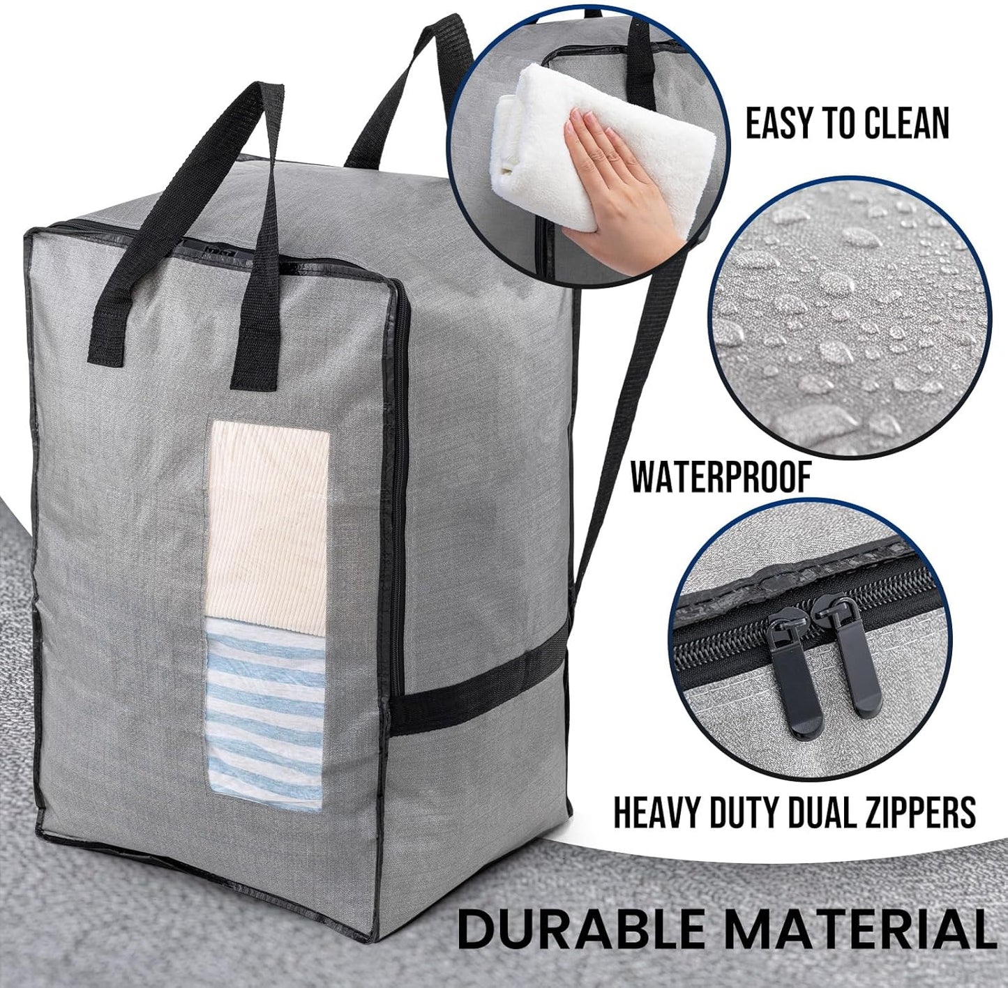 2 Pack Gray Moving Bags W/Adjustable Backpack Straps, Moving Supplies, Moving Boxes Alternative, Heavy Duty Storage Totes for College Packing, Camping Backpack for Travel, Dorm, Laundry