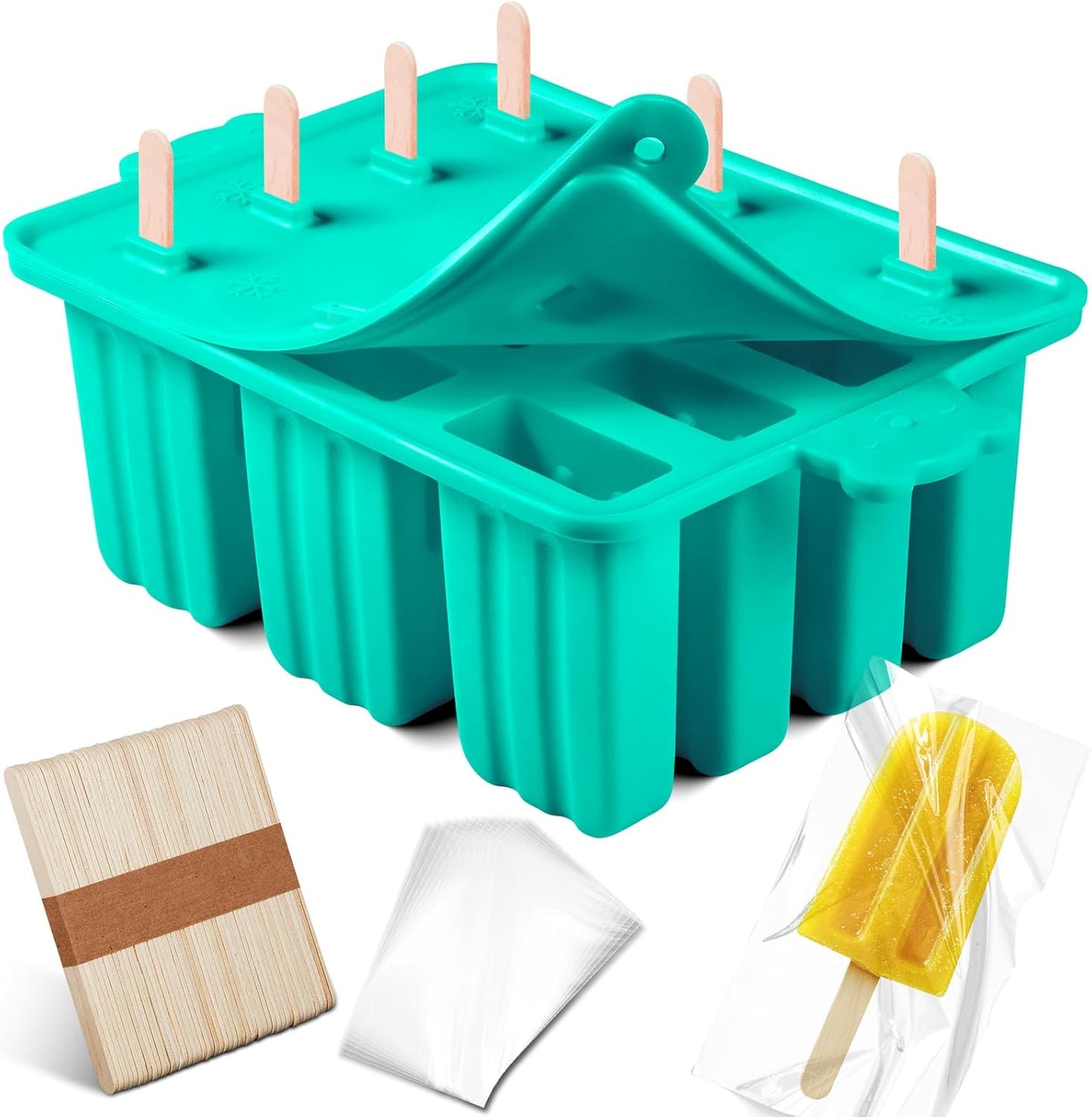 Popsicles Molds, Silicone Ice Pop Mold Food Grade Cakesicles Mold for Ice Cream 50 Popsicle Sticks 50 Popsicle Bag (Blue, 12 Cavities)
