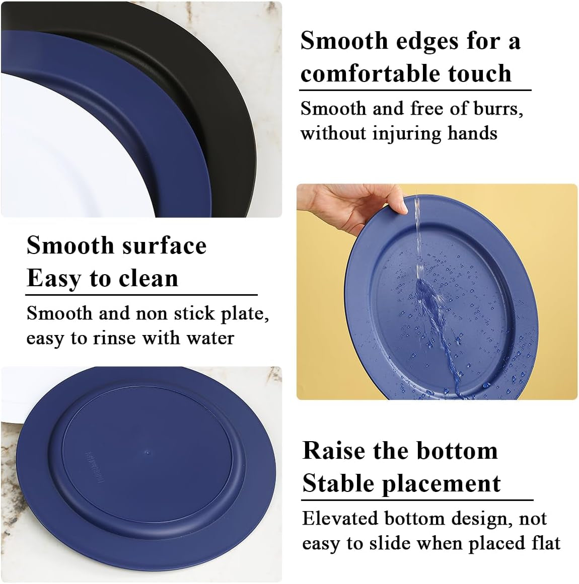 12-Piece Set of 10-Inch Multi-Color Reusable and Unbreakable Plastic Dinner Plates, Salad Plates, and Pasta Bowls - Ideal for Home, Garden, Picnics, and Camping