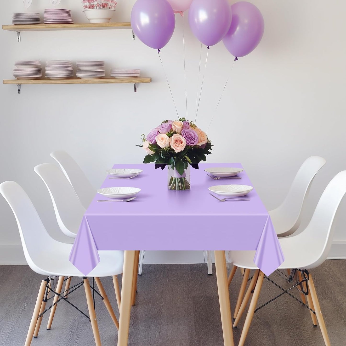 Light Purple Rectangle Tablecloth Set of 4, 54x72 Inches, Waterproof and Spillproof Disposable Plastic Covers, Durable for Dining, Buffet, Picnic, and Outdoor Events