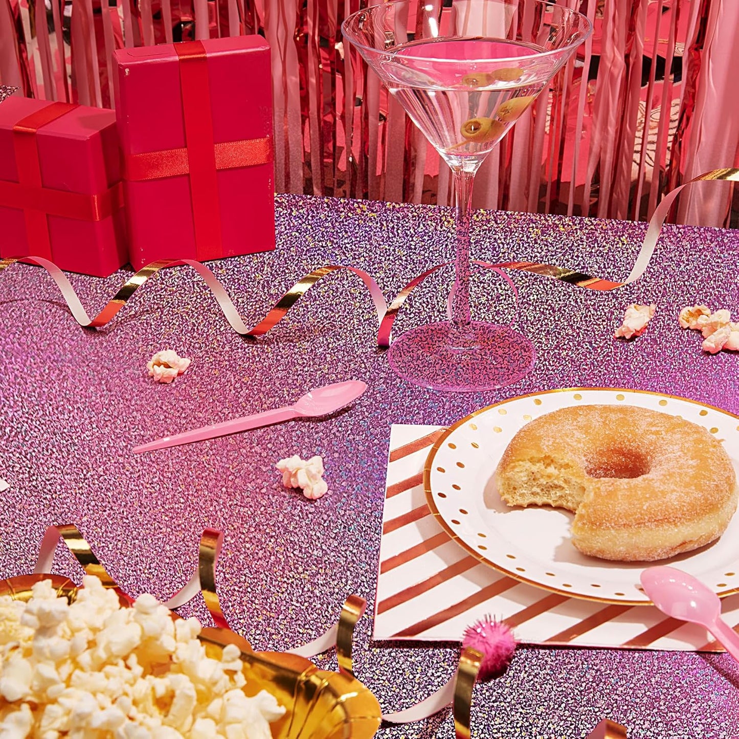 Holographic Pink and Purple Tablecloth Set - 40" x 108" Plastic Table Cover for Birthday, Halloween, and Bachelorette Party Decorations