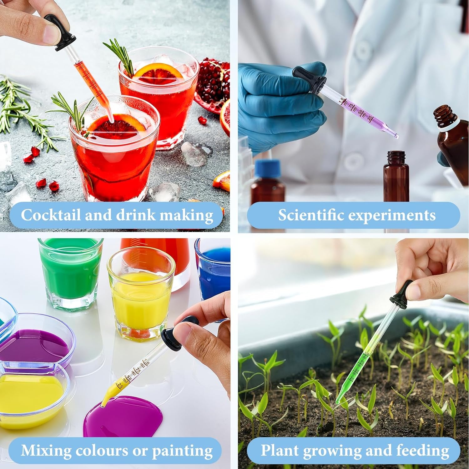 4 Pack 1Ml Glass Eye Dropper with Measurement, Glass Medicine Droppers Tool, Long & Short, Bent & Straight Tip Calibrated Pipettes Dropper, Accurate Dose Dropper Measurer for Essential Oils Ear Lab