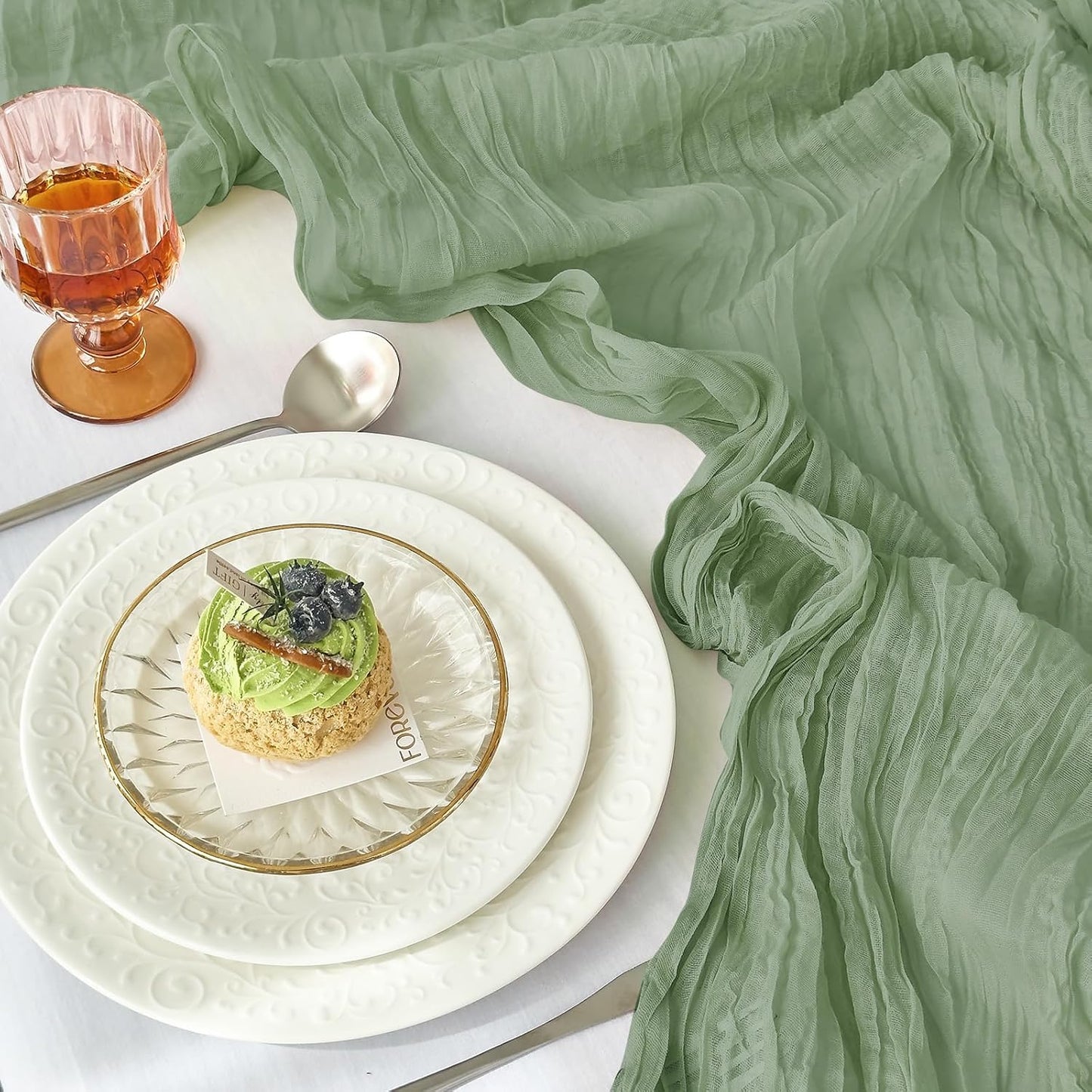 1 Pcs Cheesecloth Table Runner - 10Ft Sage Green Boho Gauze Cheese Cloth Table Runners for Baby Shower Decoration Wedding Party Summer Garden Farmhouse