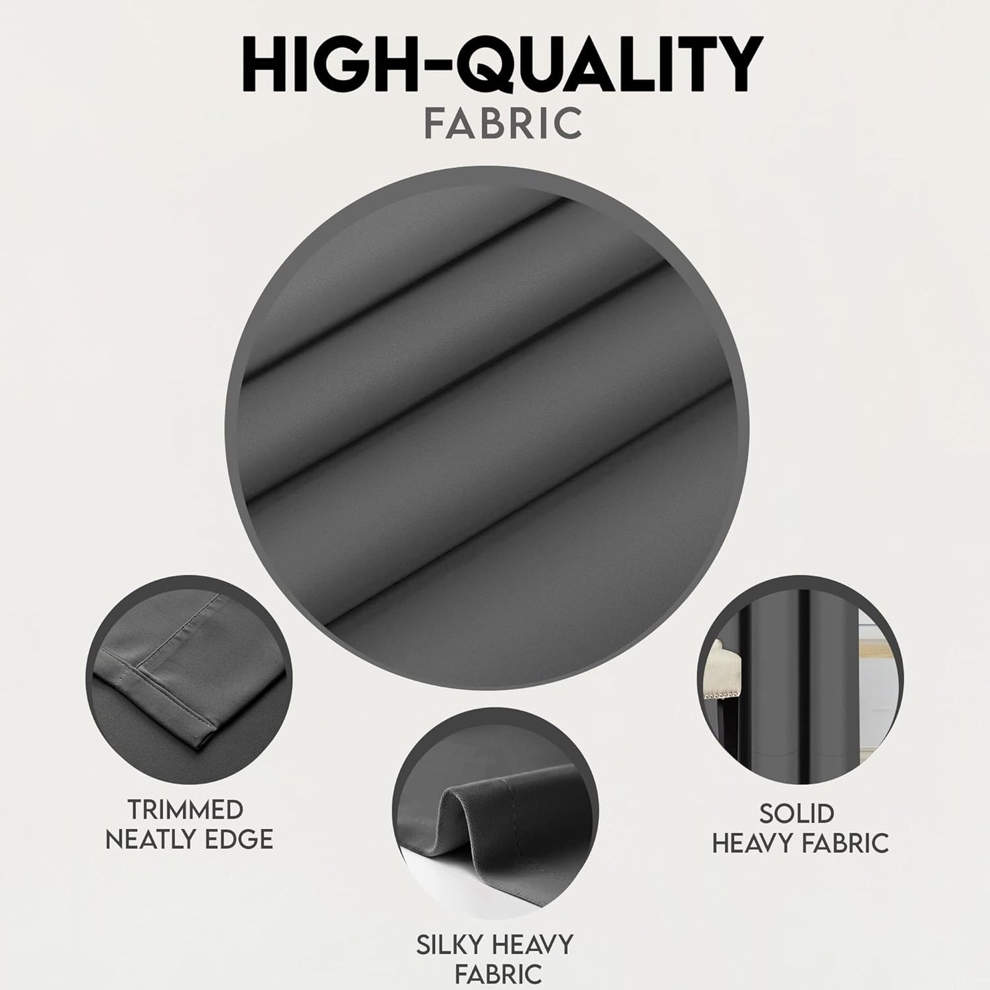 Blackout Curtains for Bedroom, Grommet Window Curtains 63 Inch Length 2 Panels Thermal Insulated Drapes for Living Room (Grey, 42W X 63L Inches)