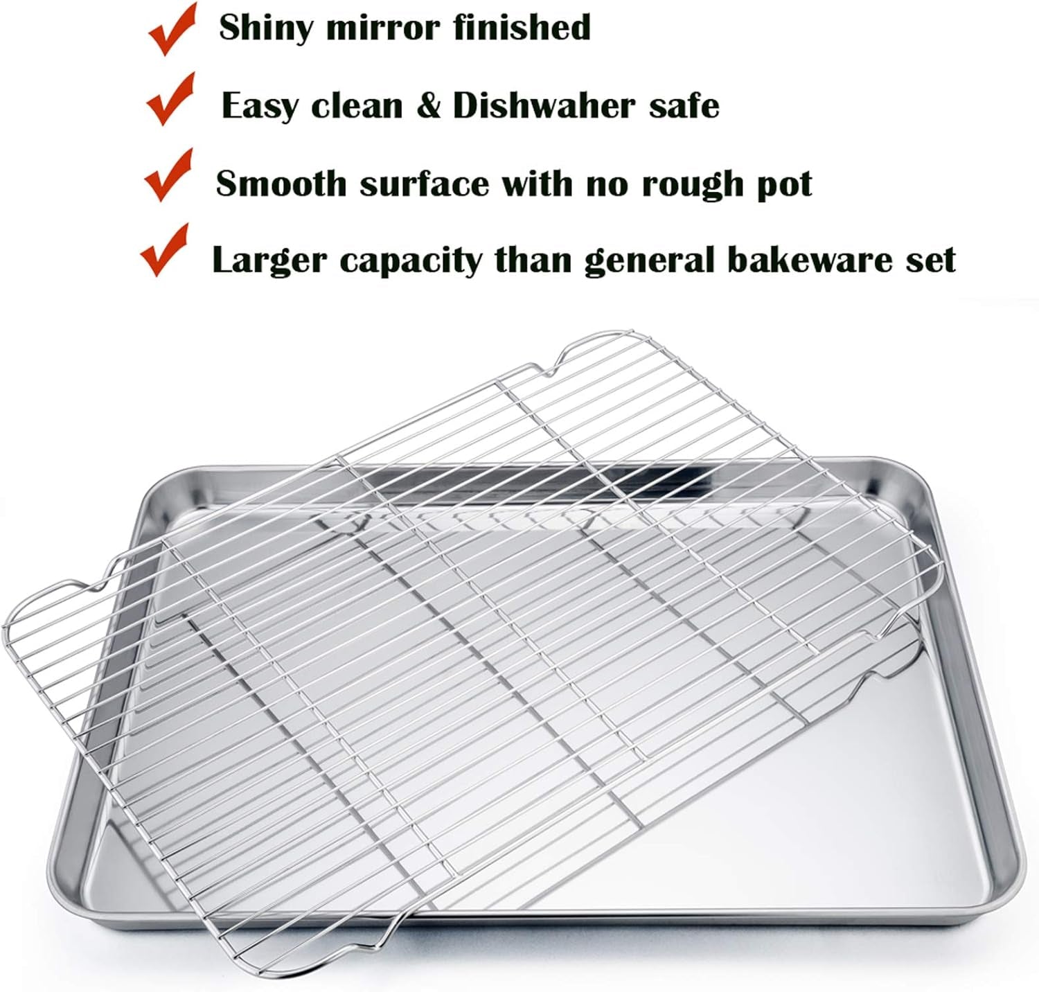 19.6 Inch Stainless Steel Baking Sheet with Rack Set (2 Pans+ 2 Racks), Cookie Sheets Baking Trays and Cooling Wire Racks, Oven & Dishwasher Safe, Pans with Flat Racks