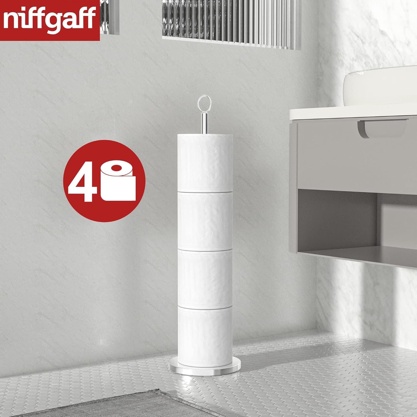 Toilet Paper Holder Stand(With Reserve Function), Free-Standing Spare Rolls Storage Holder, Stainless Steel