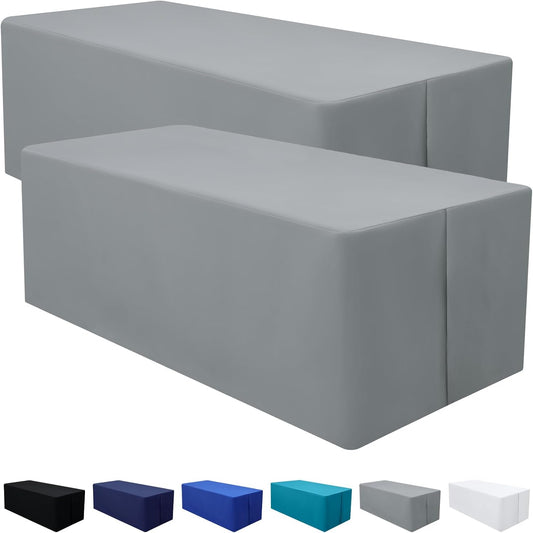 2 Packs Rectangle Fitted Tablecloth, 6 Foot Washable Fabric Table Cloth, Waterproof Polyester Table Cover for Party, Trade Show, Outdoor and Indoor (Grey, 30" X 72")