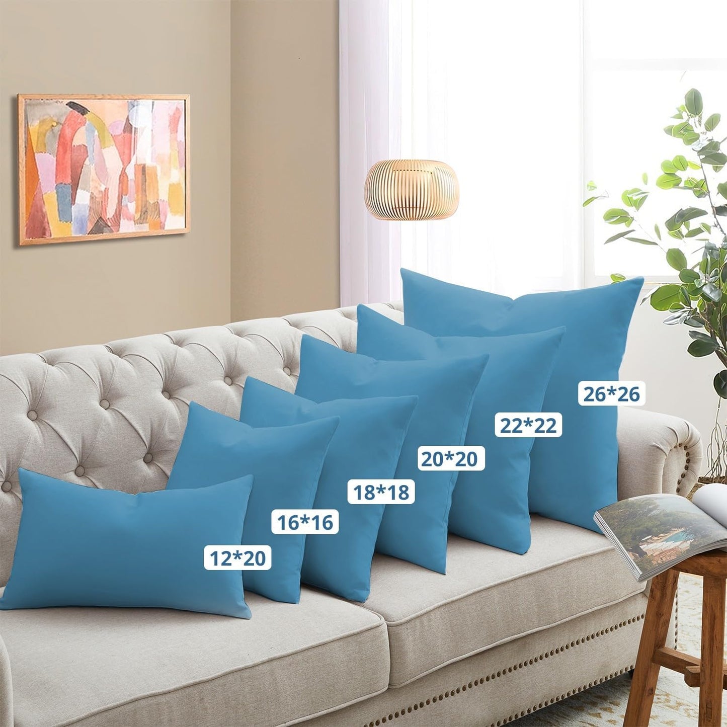 ® Outdoor Water Resistant Throw Pillows, Feathers and down Filled Decorative Pillows for Couch Cushion Garden Bench 12 X 20 Inch, Set of 2, Blue