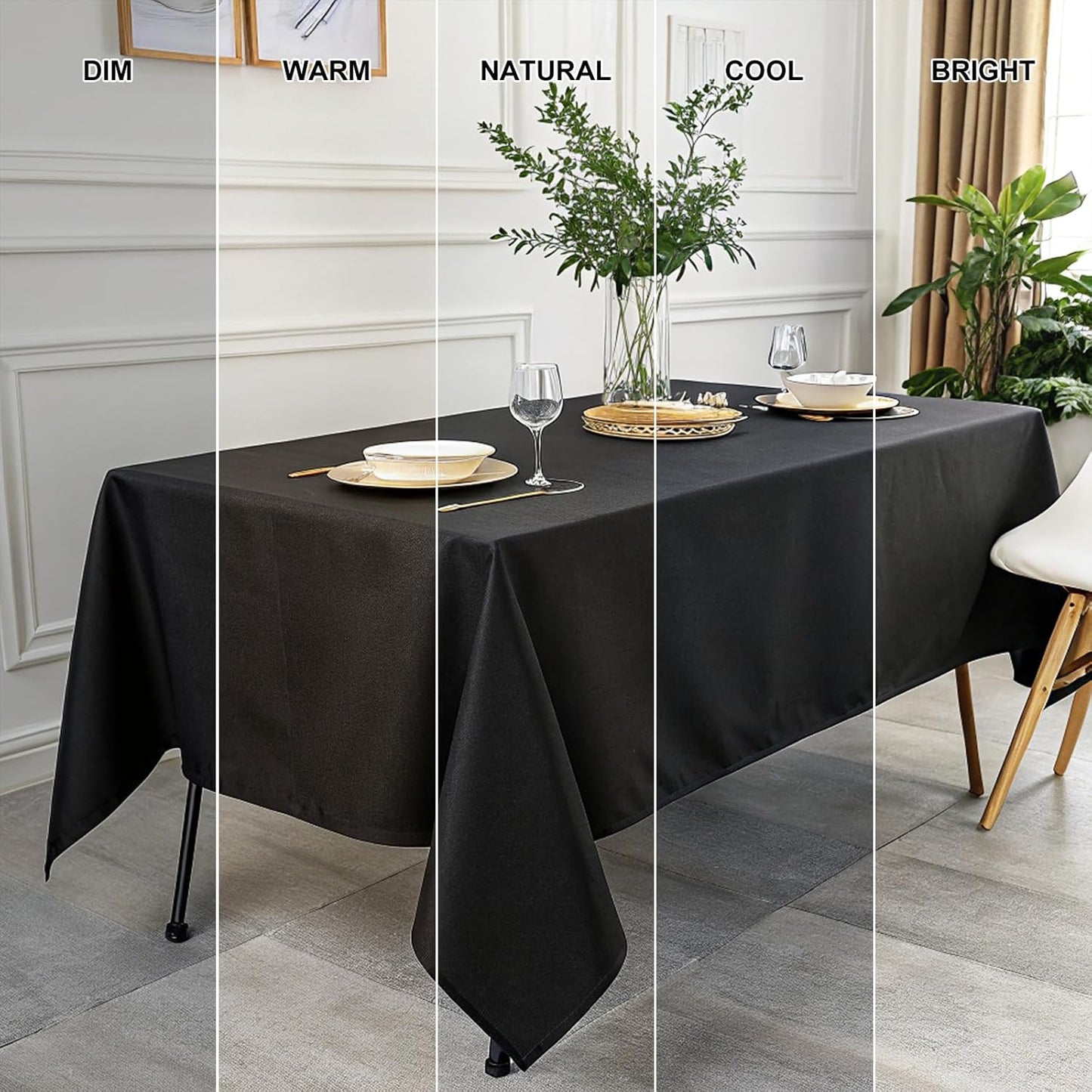 Rectangle Table Cloth, Waterproof Anti-Scratch Polyester Tablecloth, Decorative Washable Fabric Table Cover for Dining, Buffet, Parties and Outdoor, 60X84, Black