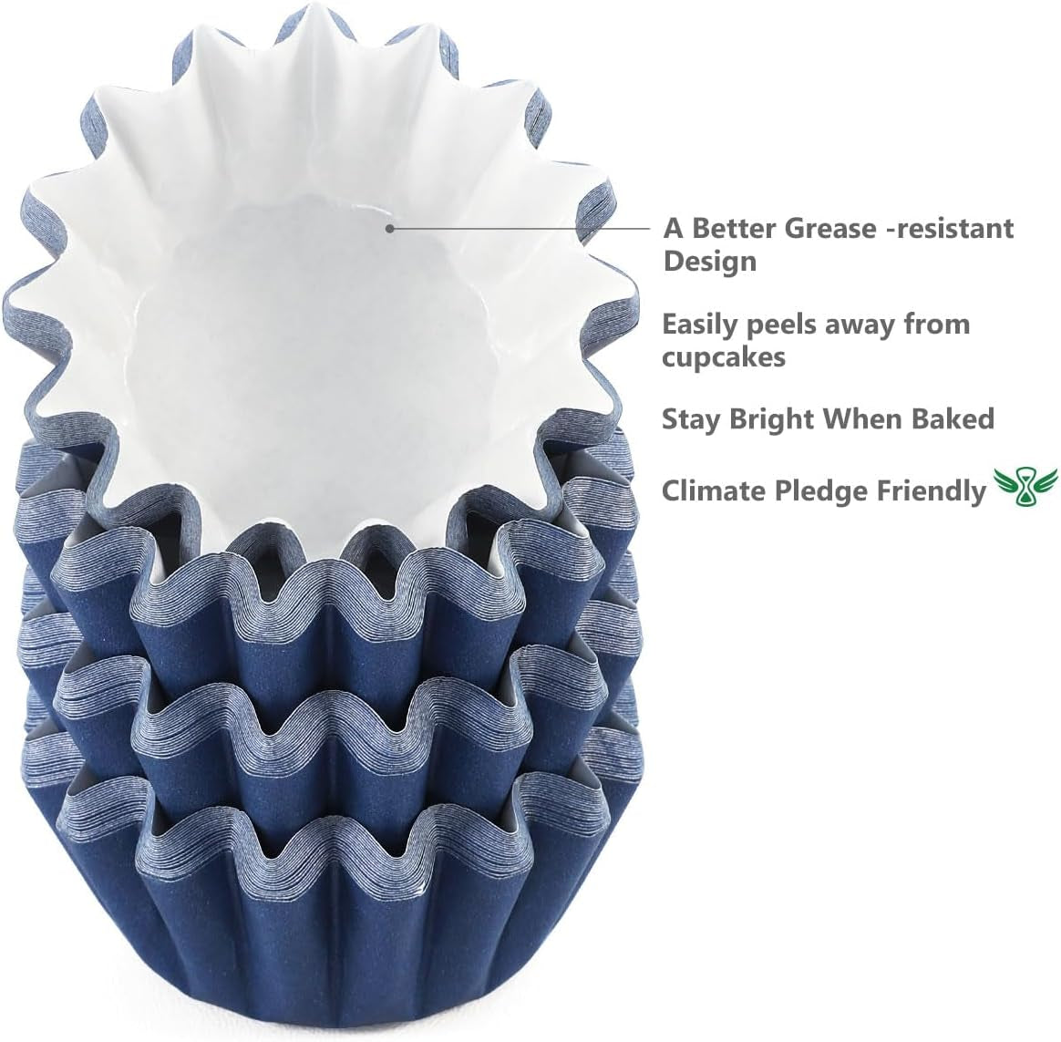 Grease-Resistant Navy Blue Mini Cupcake Liners 200 Counts - Heavy Duty Paper Muffin Baking Cups, Odorless, No Muffin Pan Needed, Easily Peels (Navy Blue)