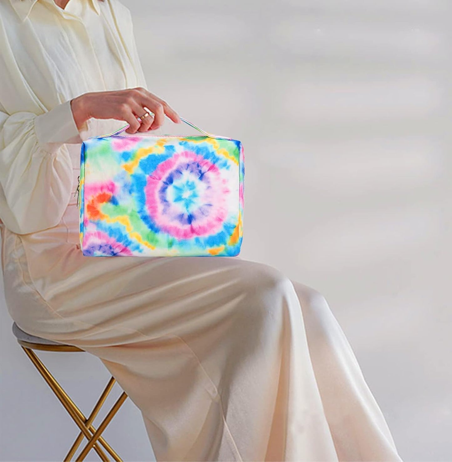 Toiletry Bag Travel Makeup Bag Portable Cosmetic Bag Organizer for Women and Girls (Tie Dye Blue)