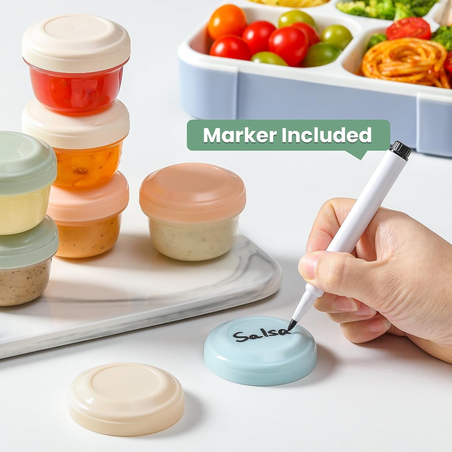 8 Pack 2 Oz Salad Dressing Container to Go, Small Condiment Containers with Lids for Lunch Bento Box, Reusable Plastic Snack Jars, Deli Containers, Colorful Sauce Cups, Dishwasher Safe