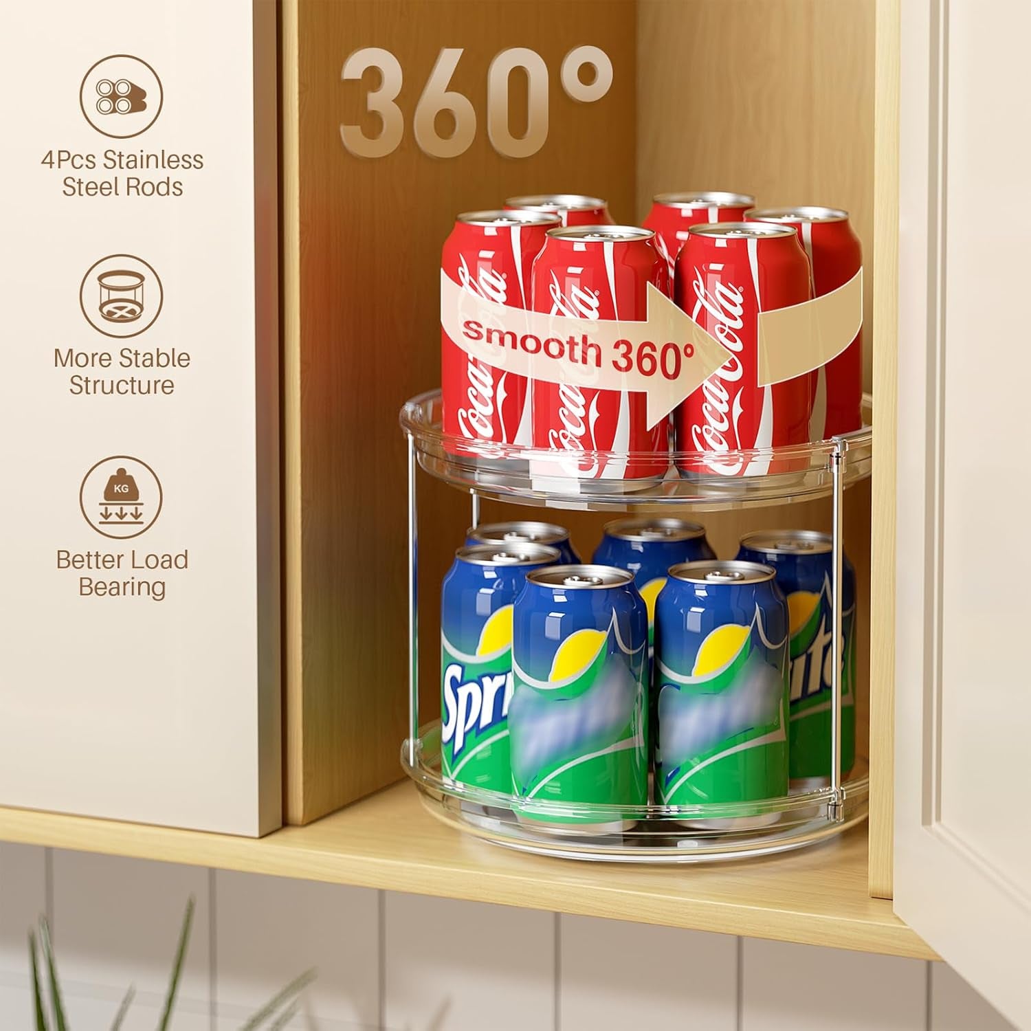 2 Tier Lazy Susan Turntable Organizer 9.25'' Rotating Spice Rack Organization for Cabinet, Kitchen, Pantry, Countertop, Bathroom, Vanity, Medicine Cabinet Organizer, Clear