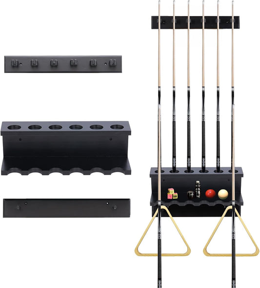 Pool Cue Holder Wall Mounted Pool Stick Holder Pool Table Accessories Pool Cue Rack for 6 Cues Stick Storage Billiards Set Wood