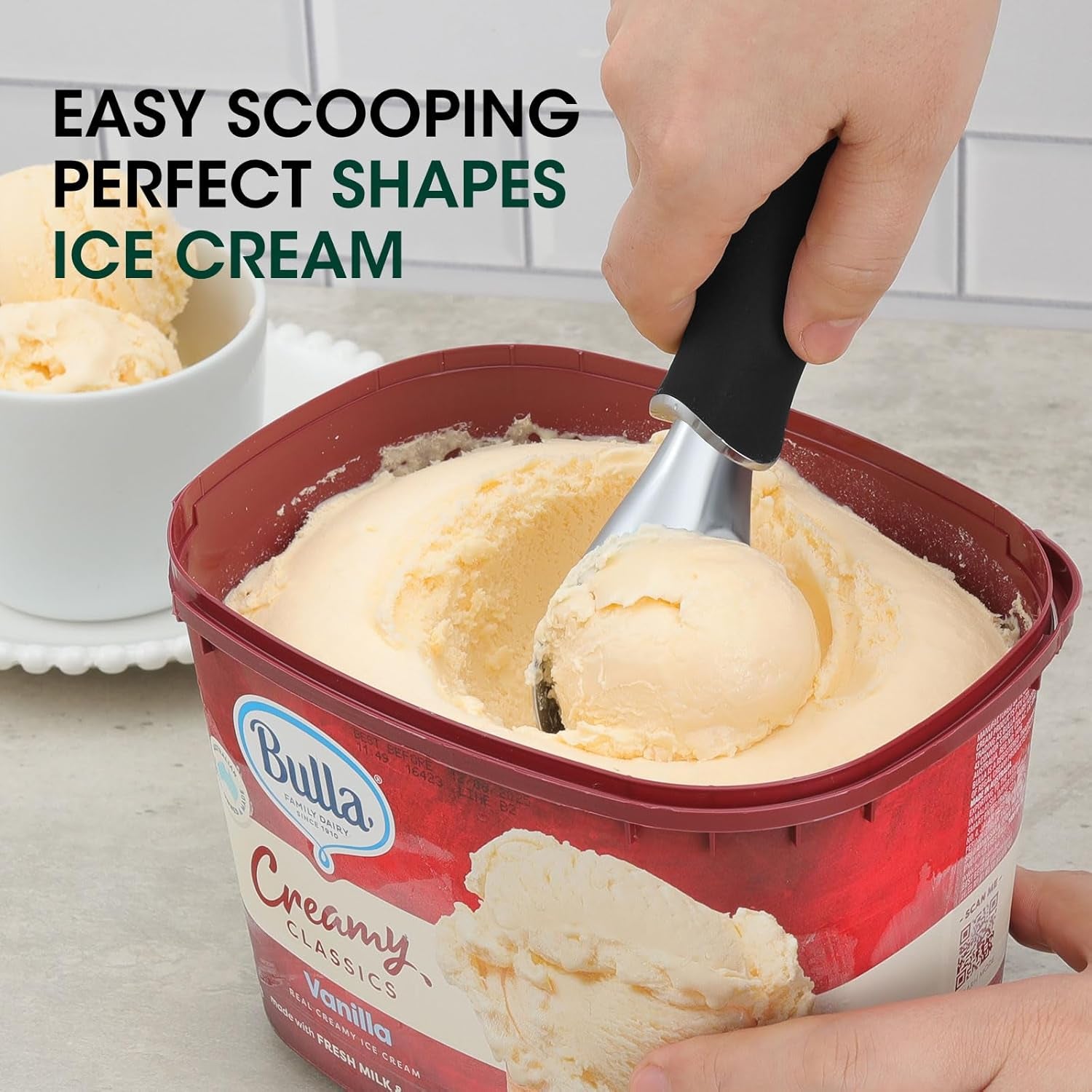 Heavy Duty Ice Cream Scoop - Upgraded Anti-Fracture Design, Comfortable Grip Long Handle, Effortless Scooping & Dishwasher Safe, Black