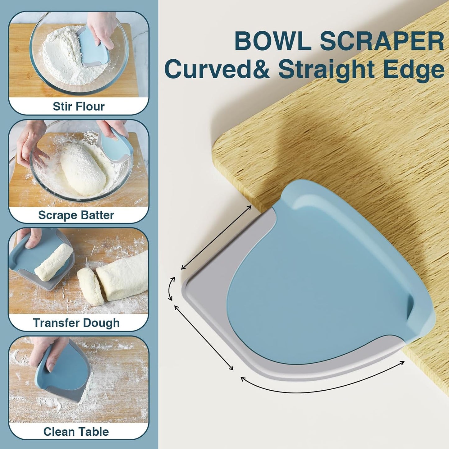 Pan Scraper, 5 Pcs Pot Scraper Plastic-Brown/Bench Scraper Dough Cutter Tool-Blue