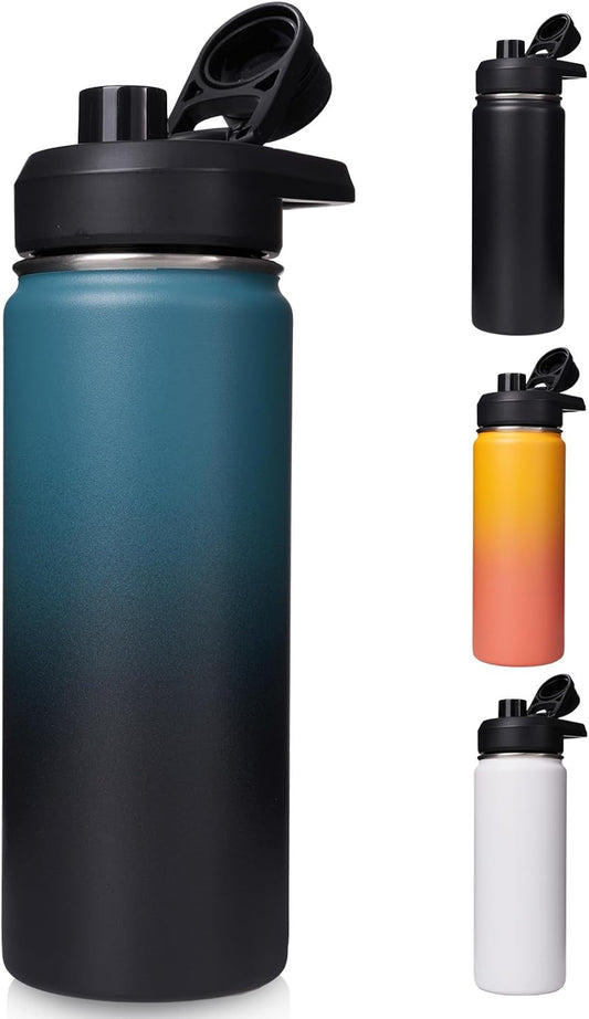 18 Oz Insulated Water Bottle with Handle, 304 Stainless Steel Water Bottles with Wide Mouth, Double Wall Vacuum Sports Water Bottle, BPA Free, Keep Cold and Hot, Blue&Black