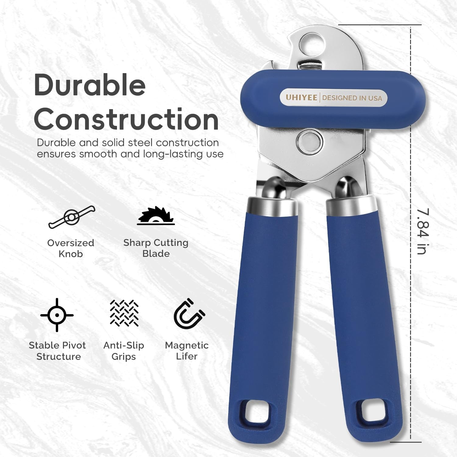 Can Opener Manual,  Hand Held Manual Can Openers Heavy Duty with Smoother Cut Sharp Blade, Manual Hand Can Open with Soft Handle, Easy to Turn Knob, Magnetic Lid Lifter, Blue