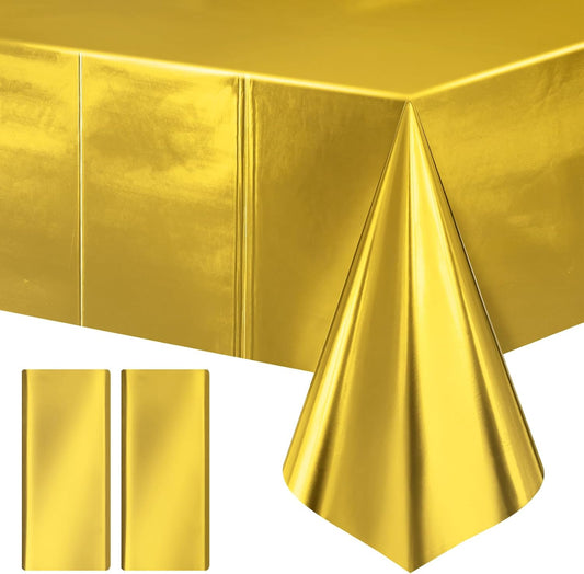 Bright Gold Metallic Foil Tablecloth Set - Elegant Matte Finish, Durable and Easy to Clean - Ideal for Bachelorette, Birthday, Wedding, and Anniversary Celebrations