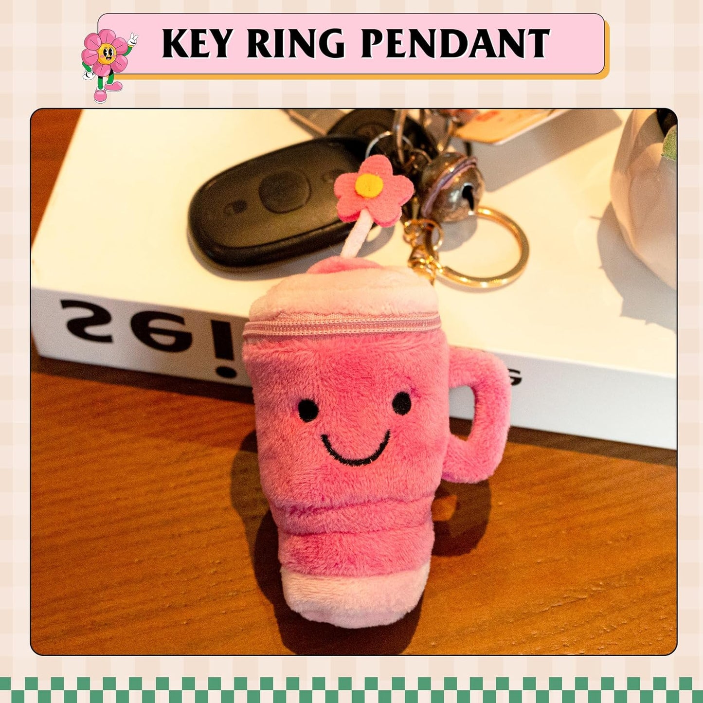 Plush Keychain Coin Purses, Chapstick Holder Key Chain Cute Kawaii Handmade Zipper Pouch, Bag Charms