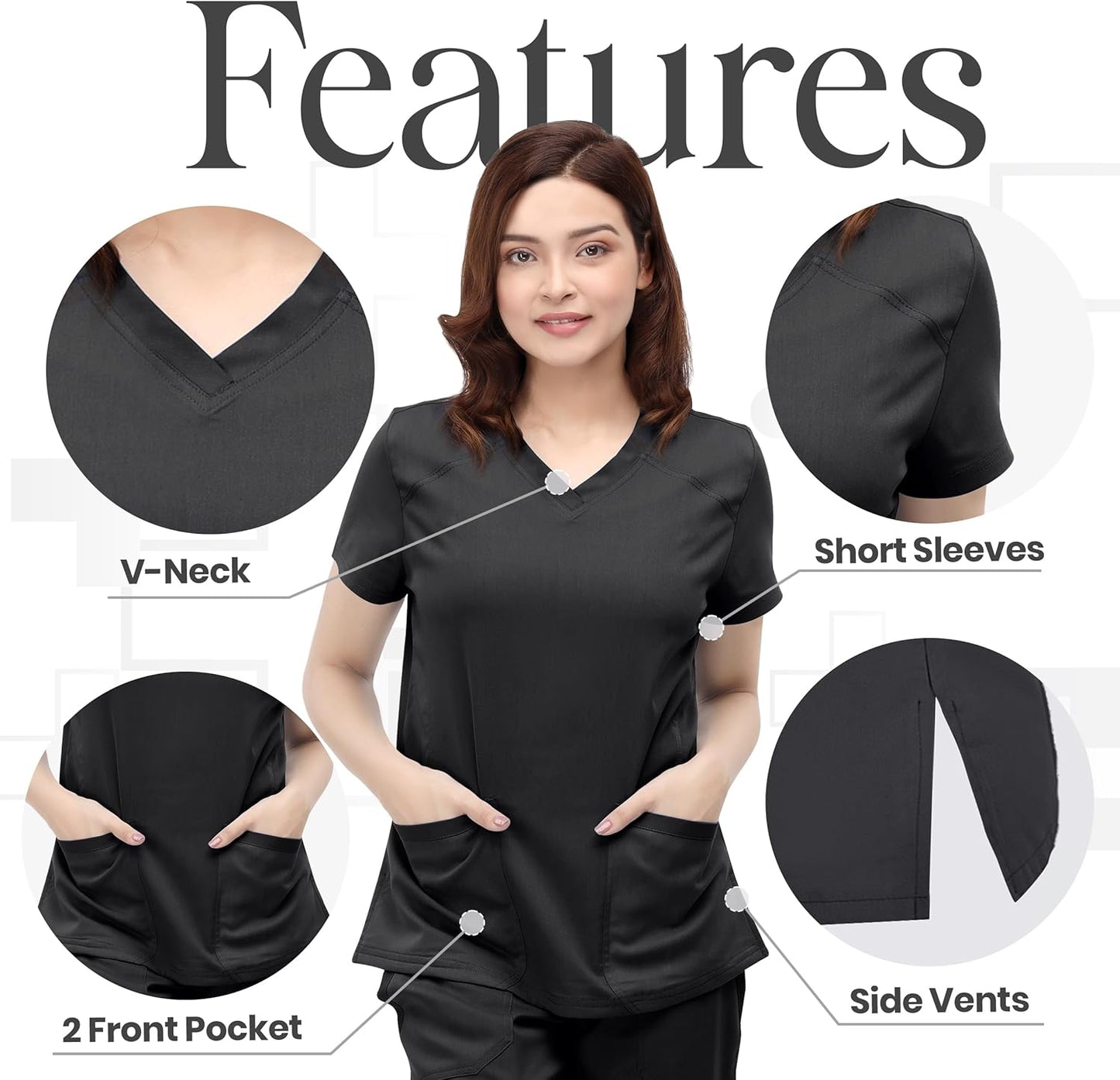 Scrub Tops for Women Soft Stretch V-Neck Medical Scrub Top with Pockets