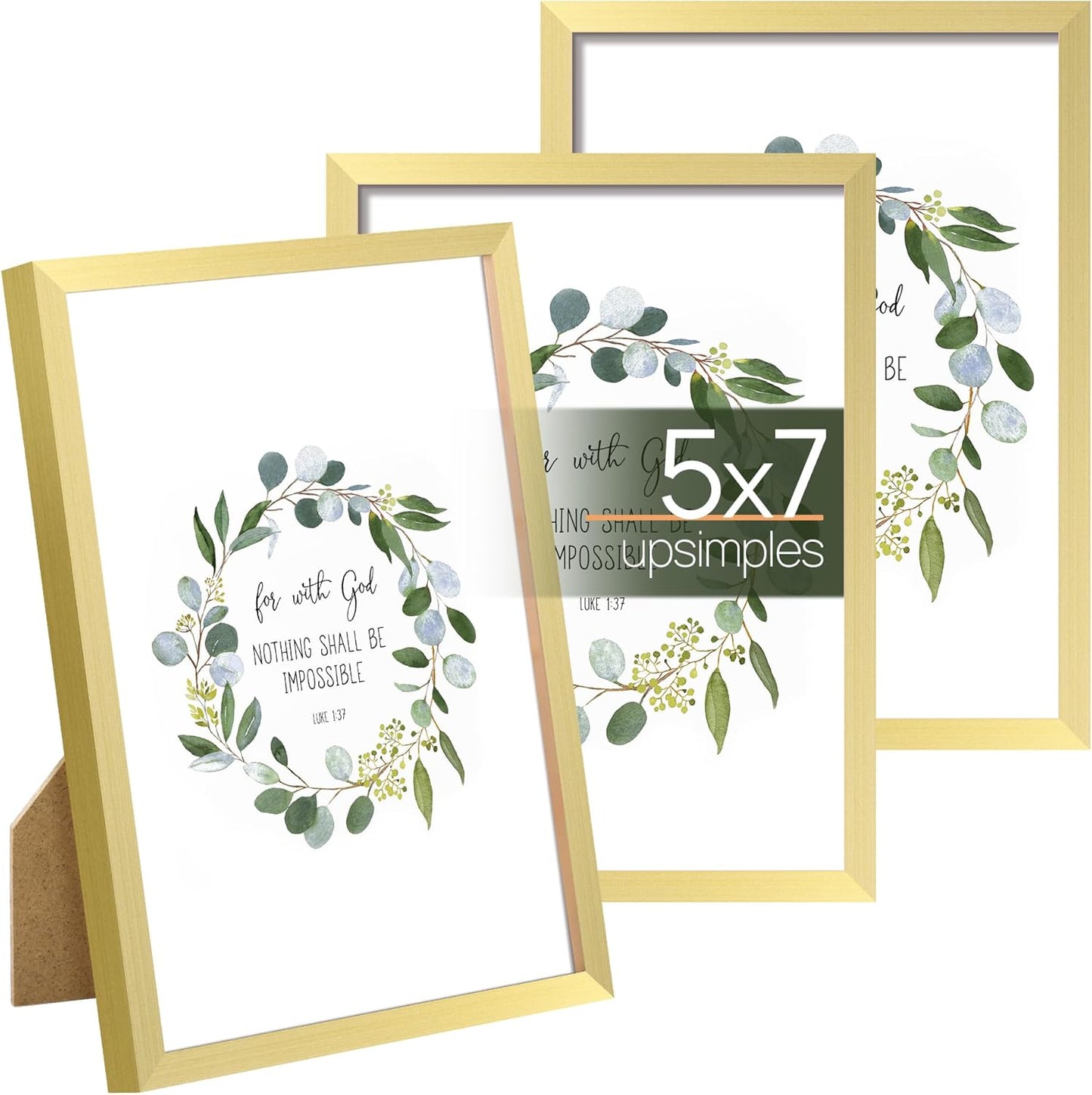 3 Pack 5X7 Picture Frame Gold Bundle with 4X6 Brown Frames