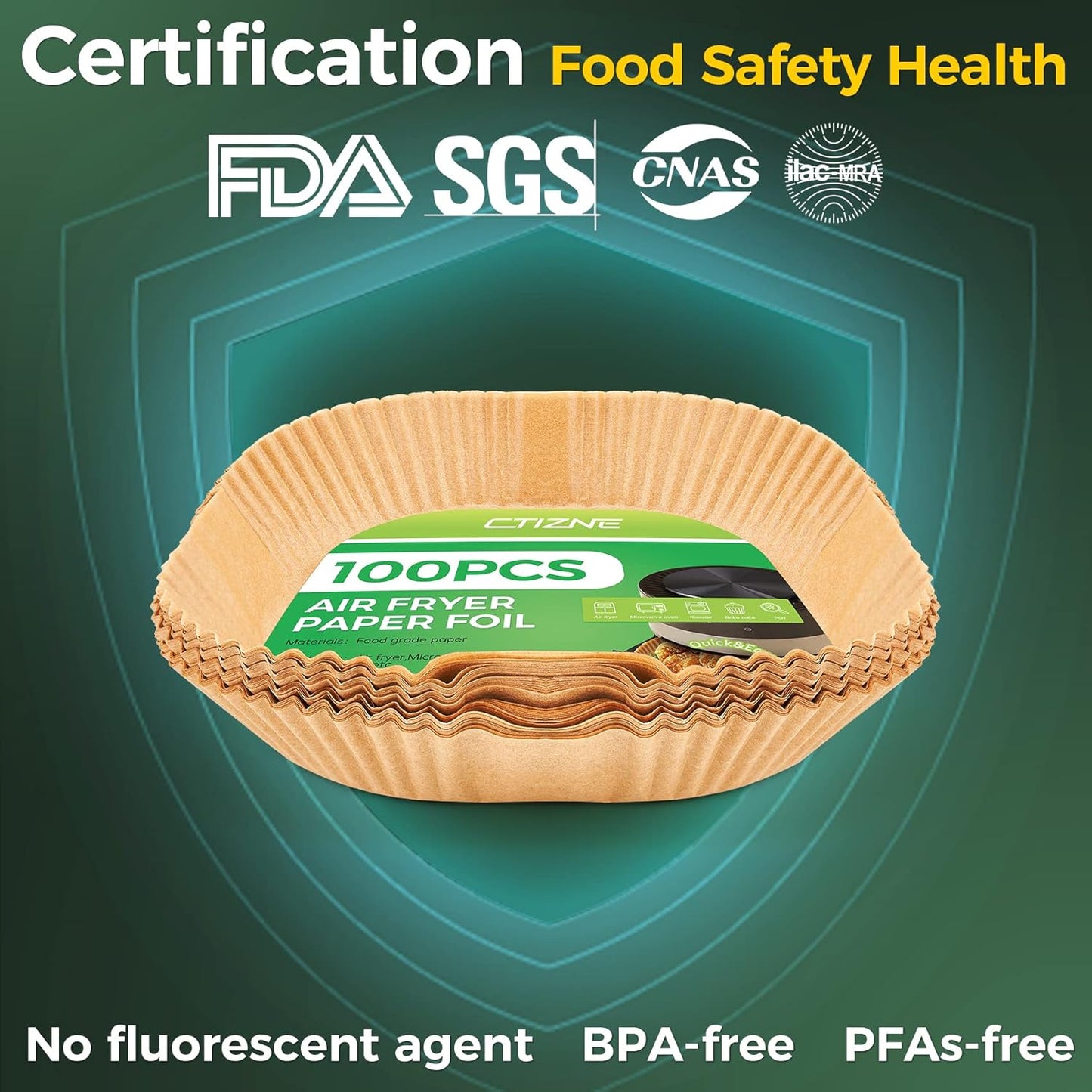 Air Fryer Liners Disposable, 100 PCS Non-Stick Air Fryer Paper Liners, Waterproof and Oilproof for Easy Cleanup, 8" Square Unbleached Parchment Paper for 5-8 QT Air Fryer, Baking, Microwave, Oven