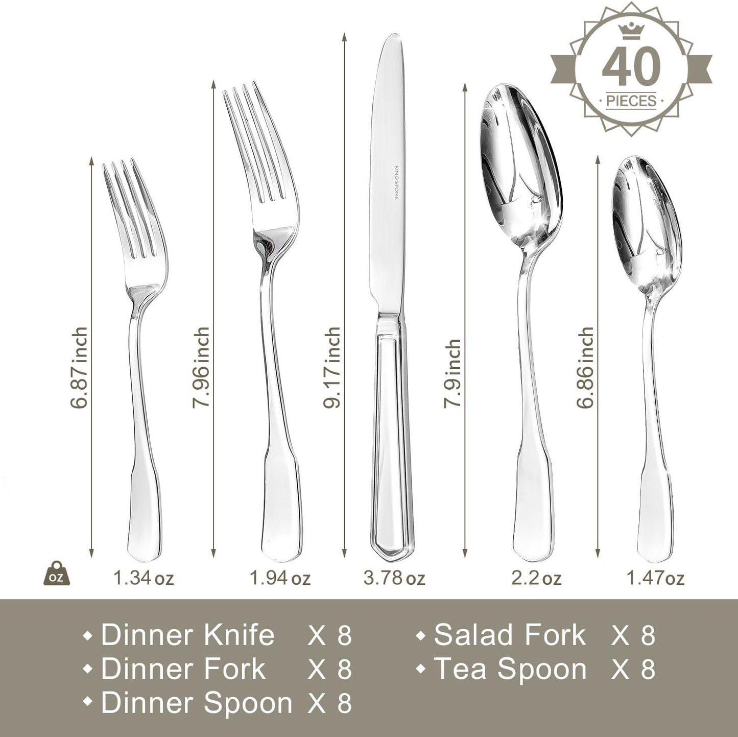 Premium Stainless Steel Flatware Set with Ergonomic Wide-Based Handles for Enhanced Comfort and Durability (40 Pieces)