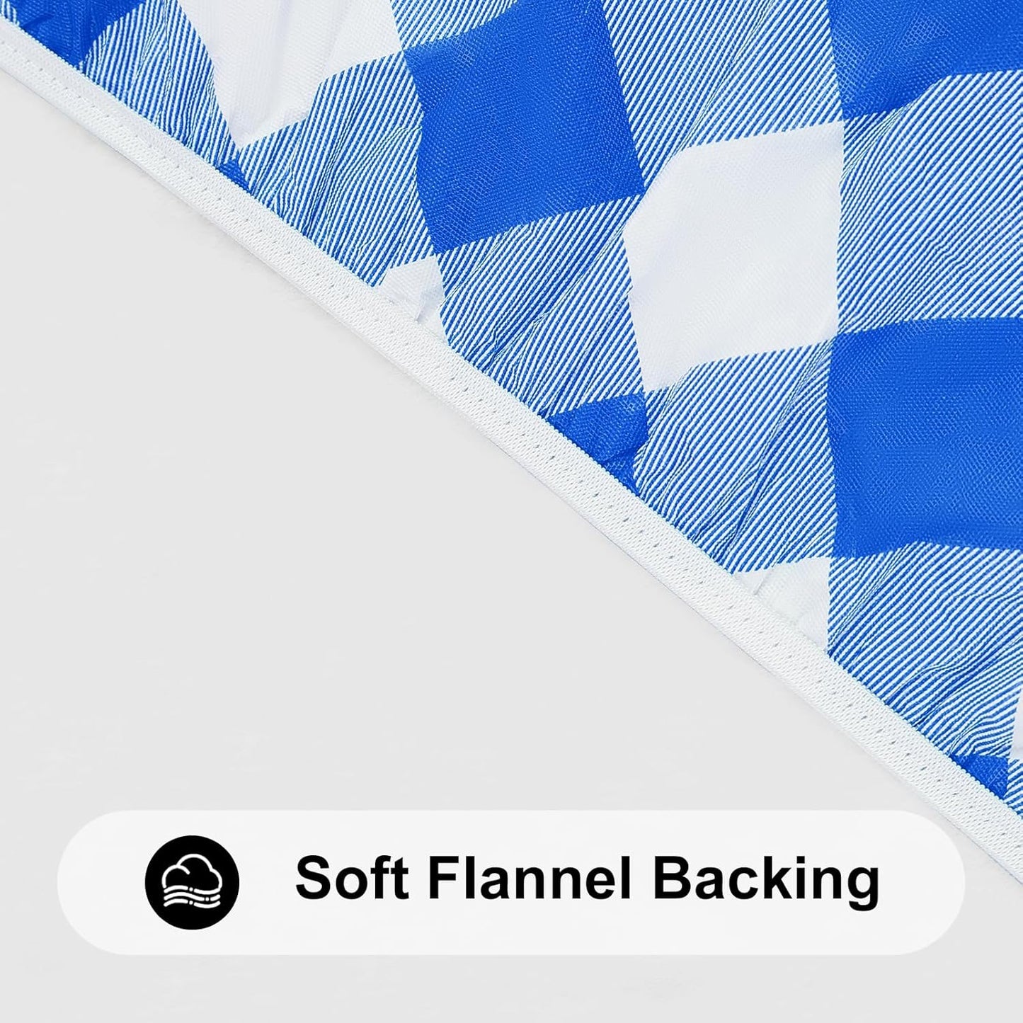 round Picnic Tablecloth, Elastic Waterproof Fitted Vinyl Tablecloths for 36"-44" Tables, Flannel Backed Buffalo Plaid Table Cover for Dining, Camping, Outdoor, White and Blue