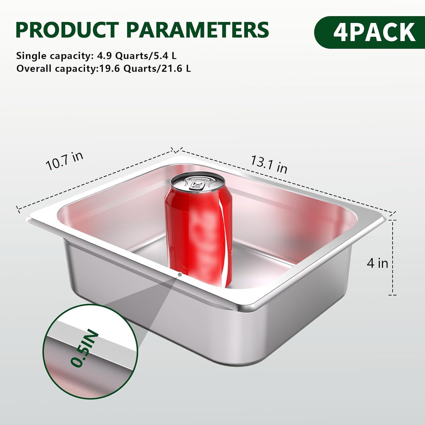 Hotel Pan 1/2 Half Size - Steam Pan with Lid 4" Deep 4 Packs Food Pan anti Jam Stainless Steel Buffet Pan Commercial Stainless Steel Pan