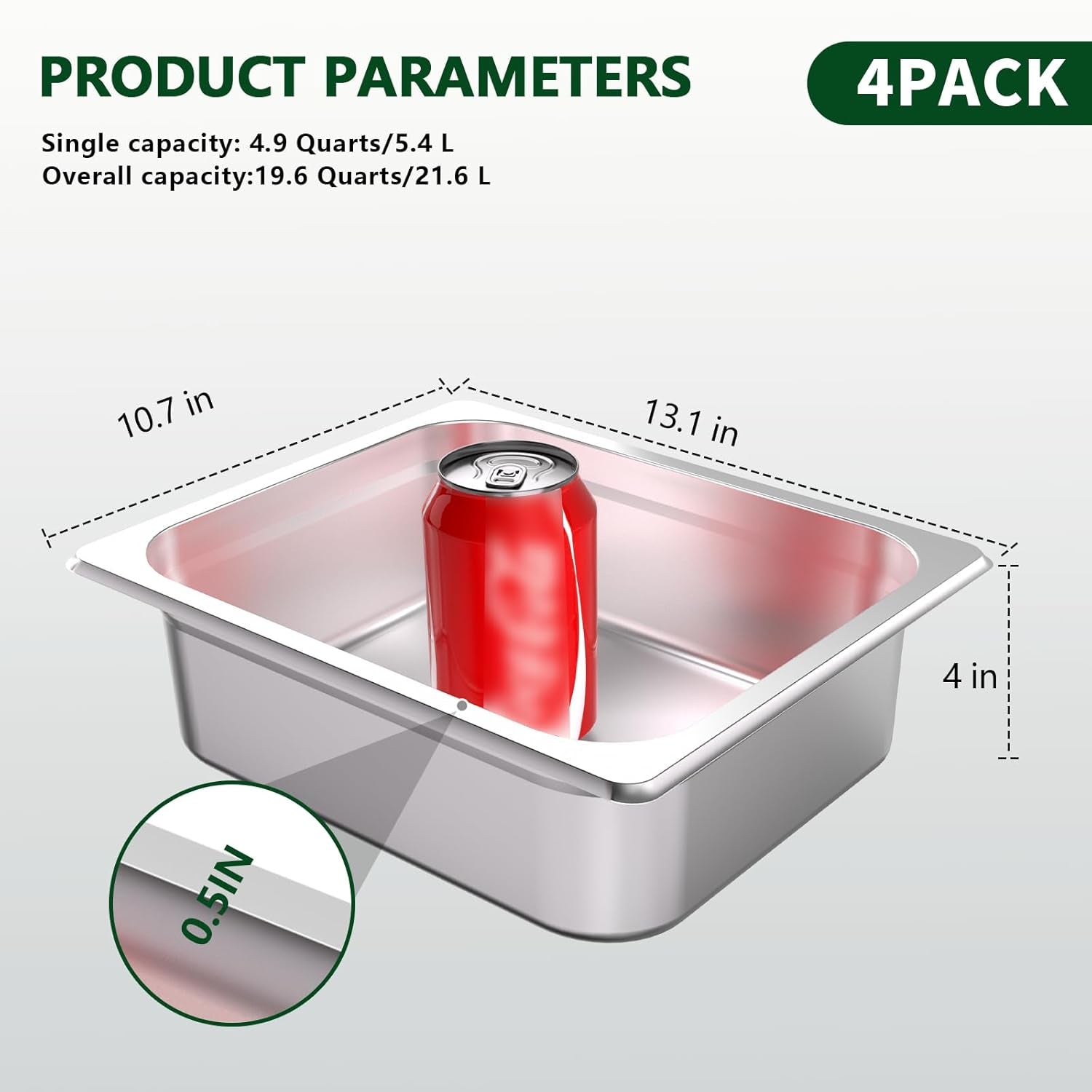Hotel Pan 1/2 Half Size - Steam Pan with Lid 4" Deep 4 Packs Food Pan anti Jam Stainless Steel Buffet Pan Commercial Stainless Steel Pan