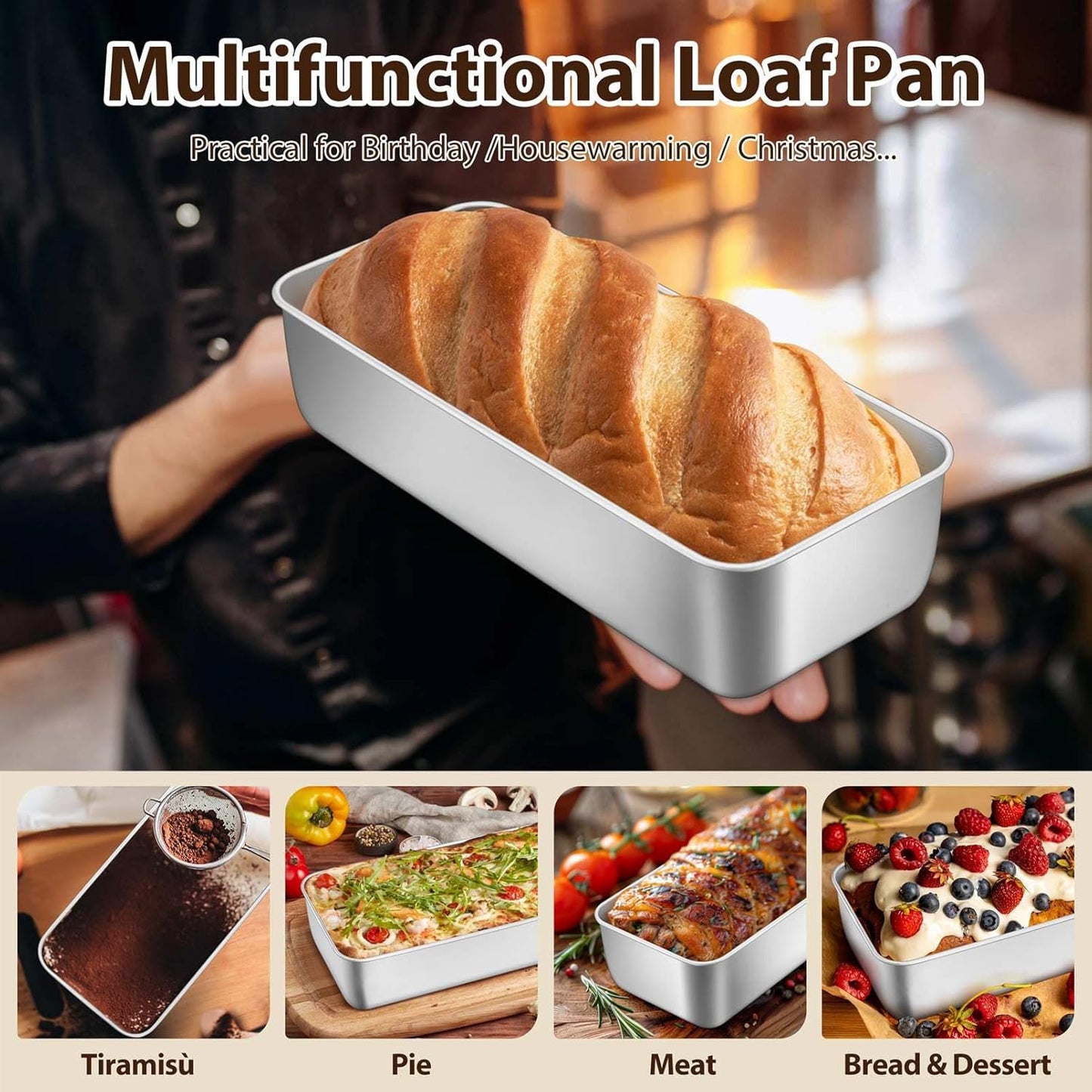 Loaf Pans for Baking Bread, 12 X 5 Inch Large Stainless Steel Bread Loaf Pan Tins for Homemade Meatloaf Cake Brownies, Healthy & Sturdy, Oven & Dishwasher Safe, 2Pcs